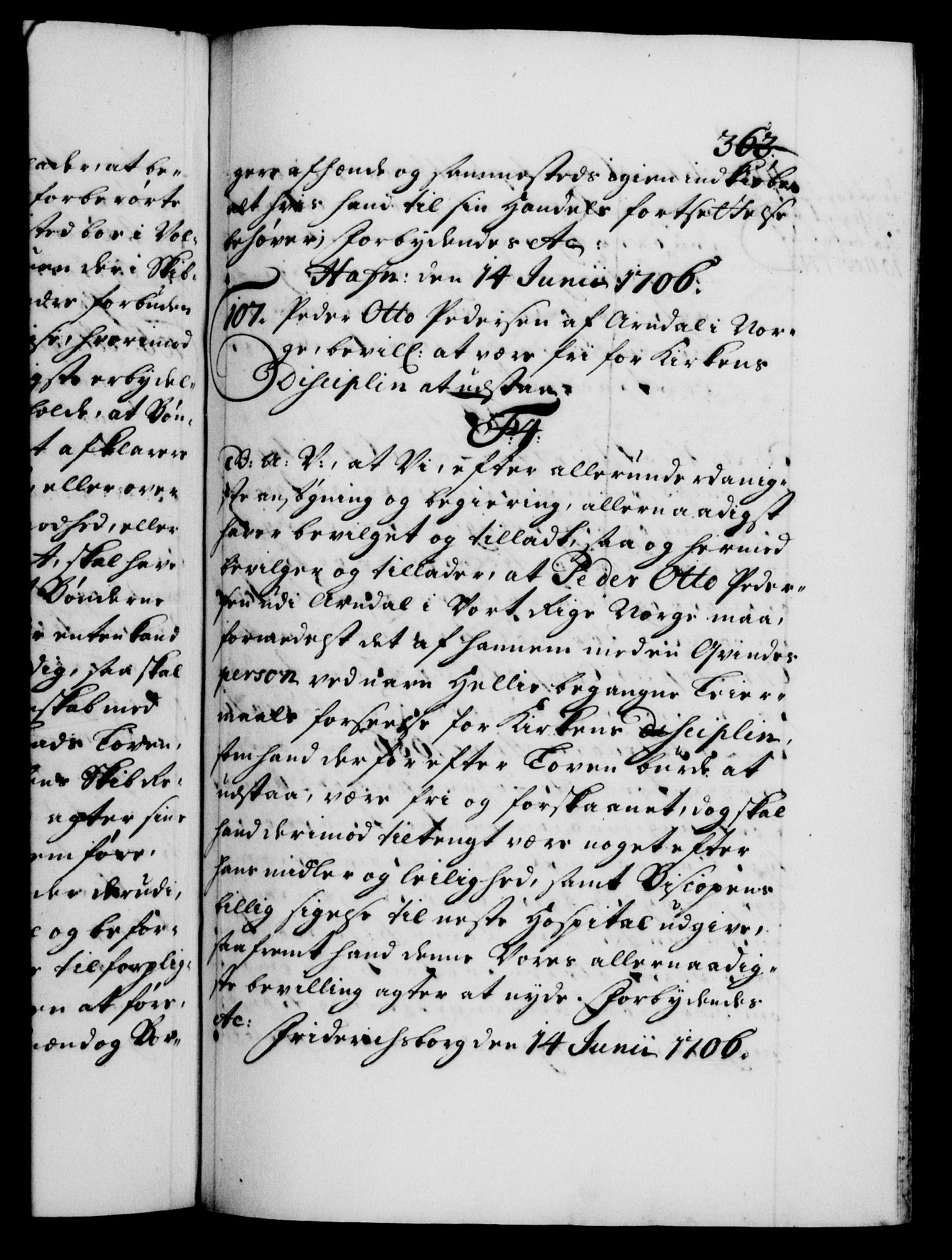 Danske Kanselli 1572-1799, AV/RA-EA-3023/F/Fc/Fca/Fcaa/L0019: Norske registre, 1704-1707, p. 363a