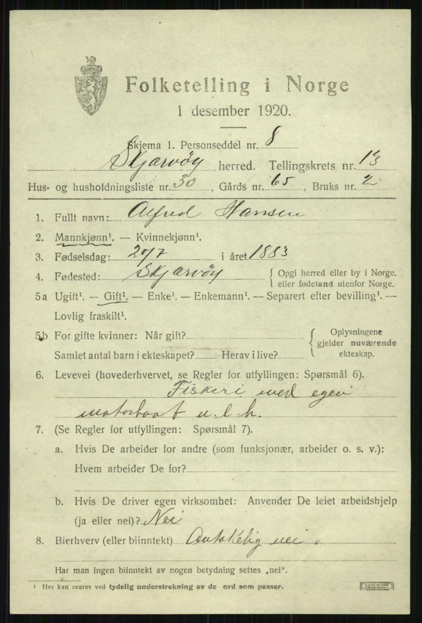 SATØ, 1920 census for Skjervøy, 1920, p. 6749