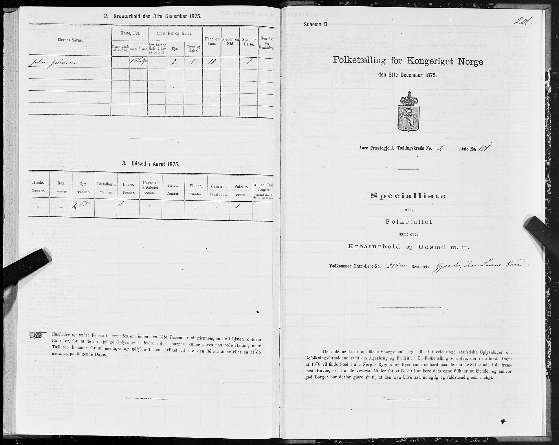 SAT, 1875 census for 1569P Aure, 1875, p. 2201