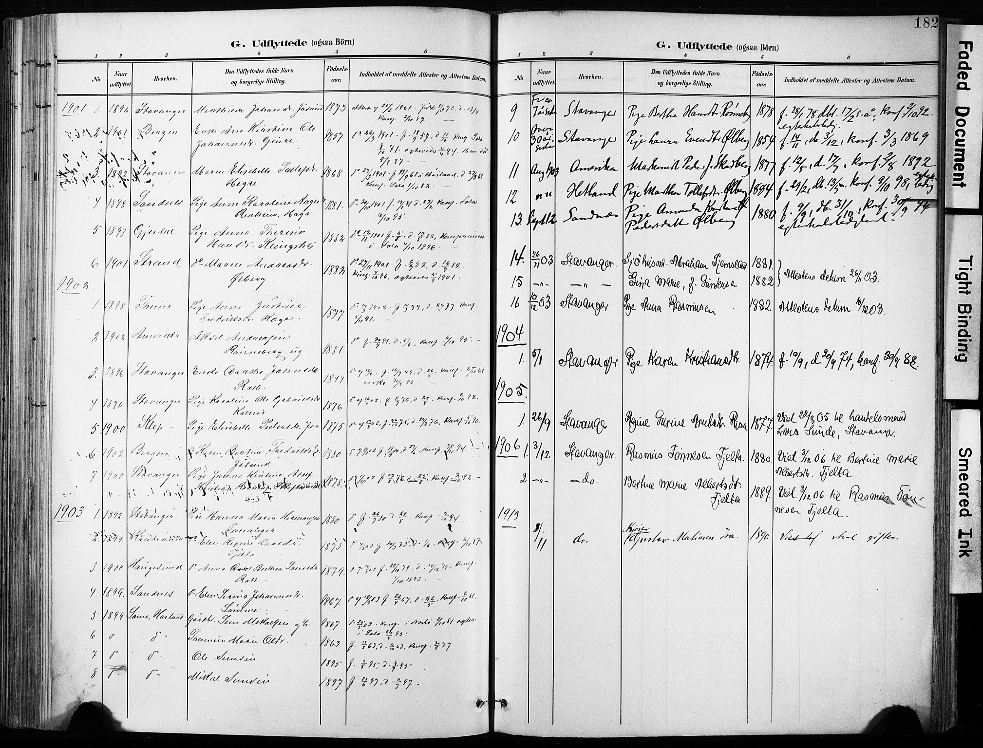 Håland sokneprestkontor, SAST/A-101802/001/30BA/L0013: Parish register (official) no. A 12, 1901-1913, p. 182