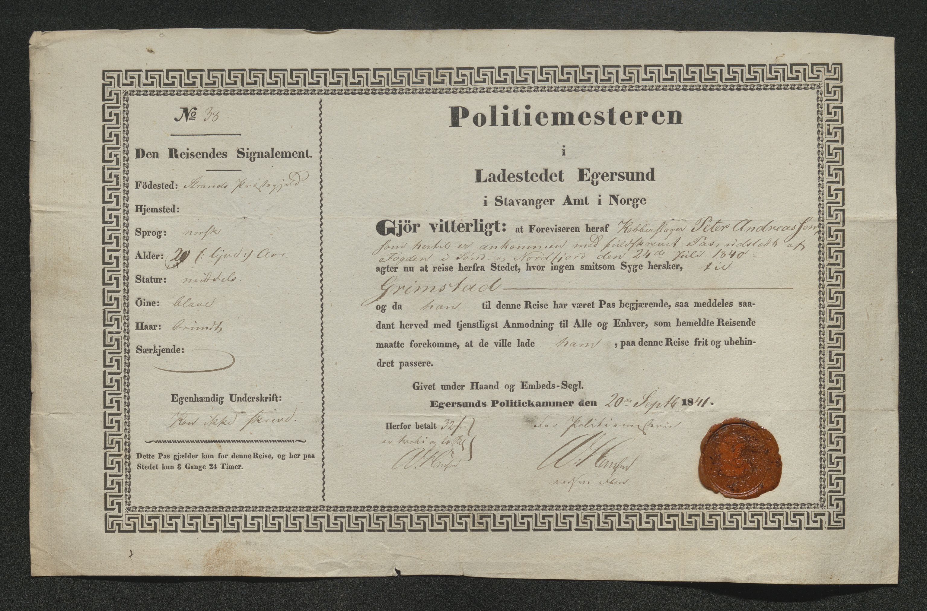 Drammen politikammer, AV/SAKO-A-623/I/Ia/Iab/L0006: Innleverte pass, 1841-1842, p. 343