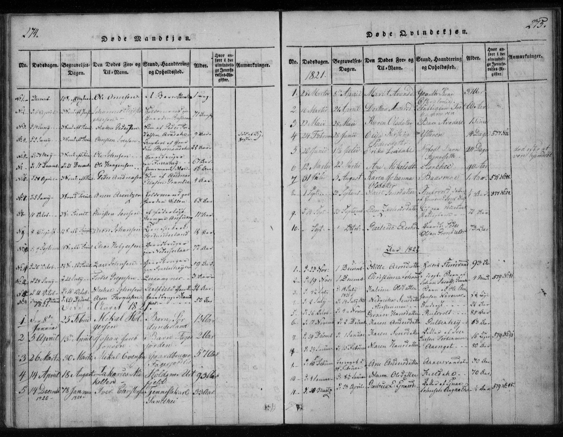 Ministerialprotokoller, klokkerbøker og fødselsregistre - Nordland, AV/SAT-A-1459/825/L0353: Parish register (official) no. 825A07, 1820-1826, p. 274-275