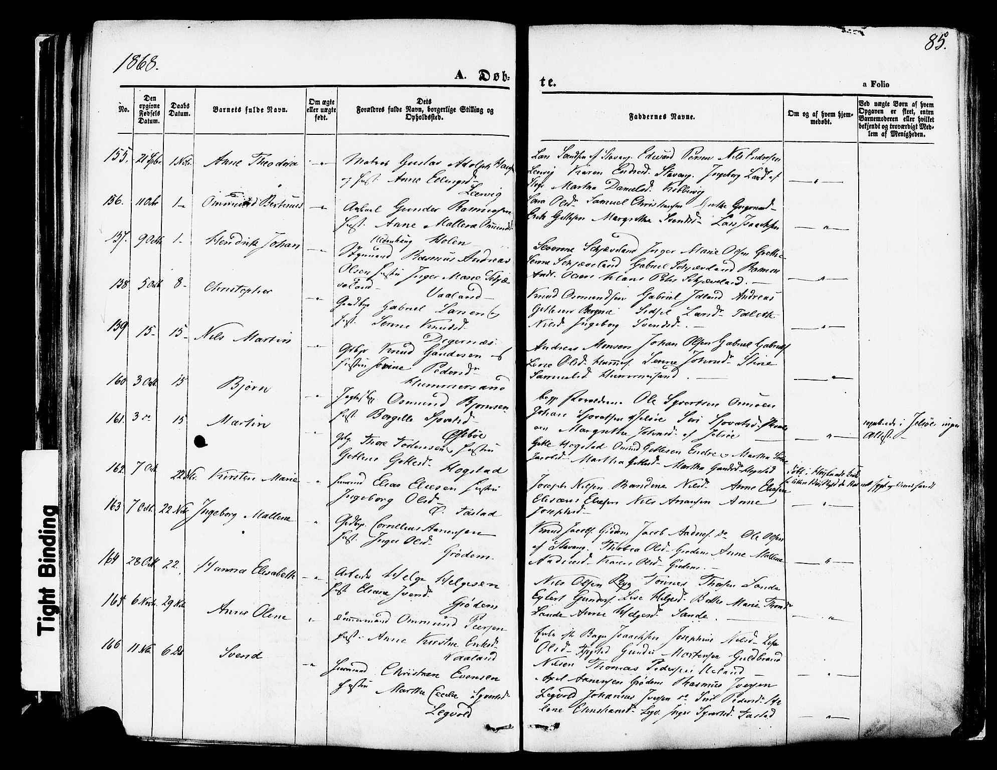 Hetland sokneprestkontor, SAST/A-101826/30/30BA/L0003: Parish register (official) no. A 3, 1862-1876, p. 85