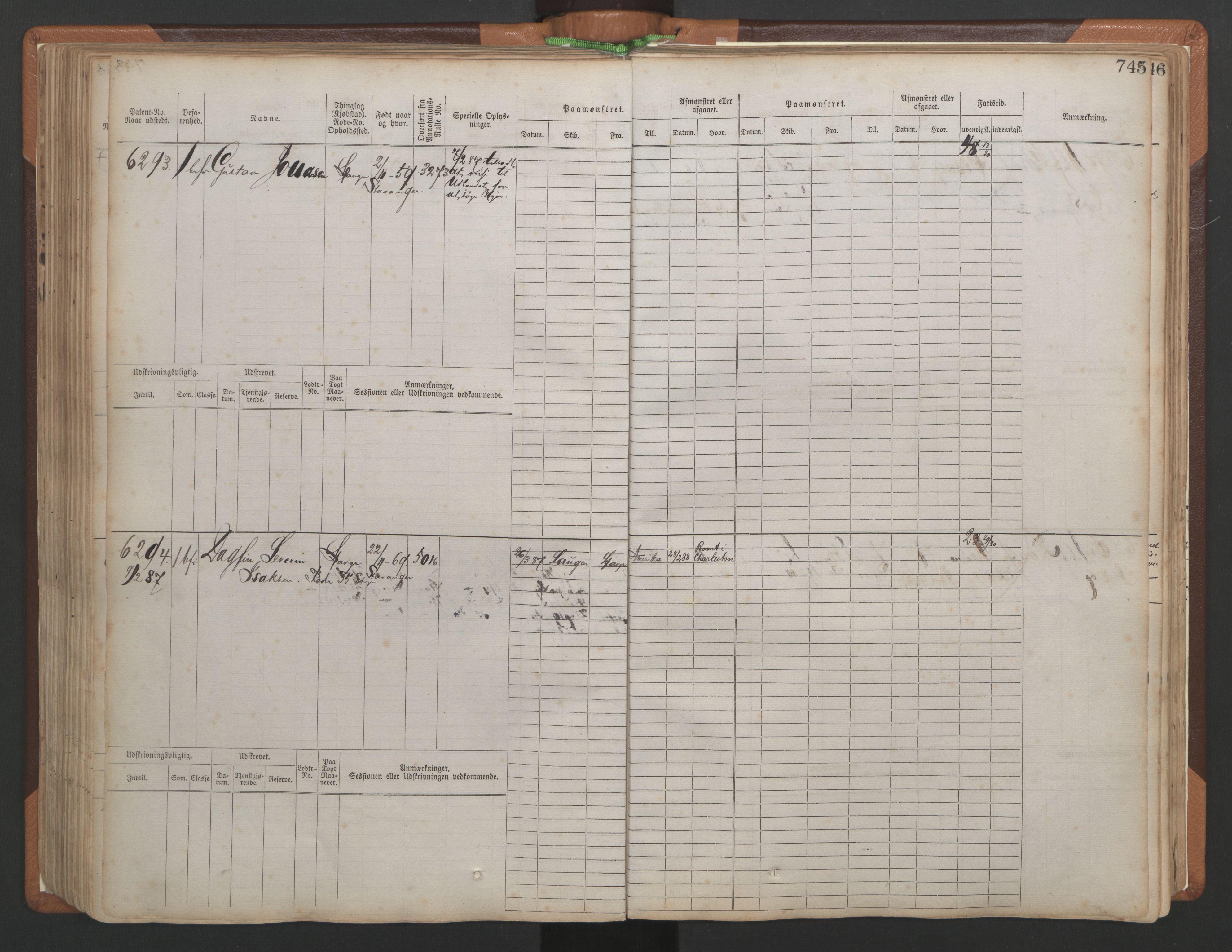 Stavanger sjømannskontor, AV/SAST-A-102006/F/Fb/Fbb/L0010: Sjøfartshovedrulle, patentnr. 6007-6606 (del 1), 1887-1896, p. 149