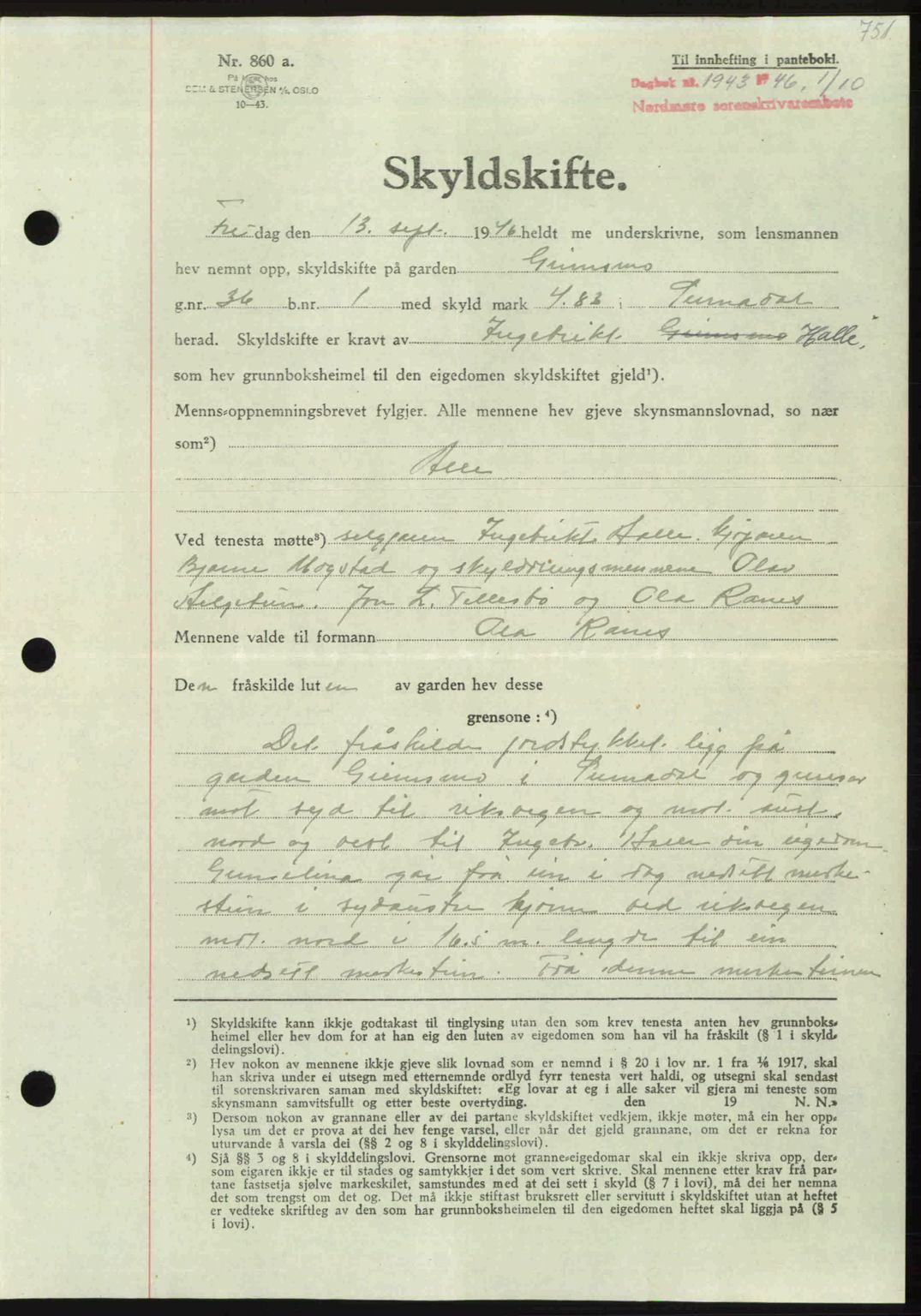 Nordmøre sorenskriveri, AV/SAT-A-4132/1/2/2Ca: Mortgage book no. A102, 1946-1946, Diary no: : 1943/1946