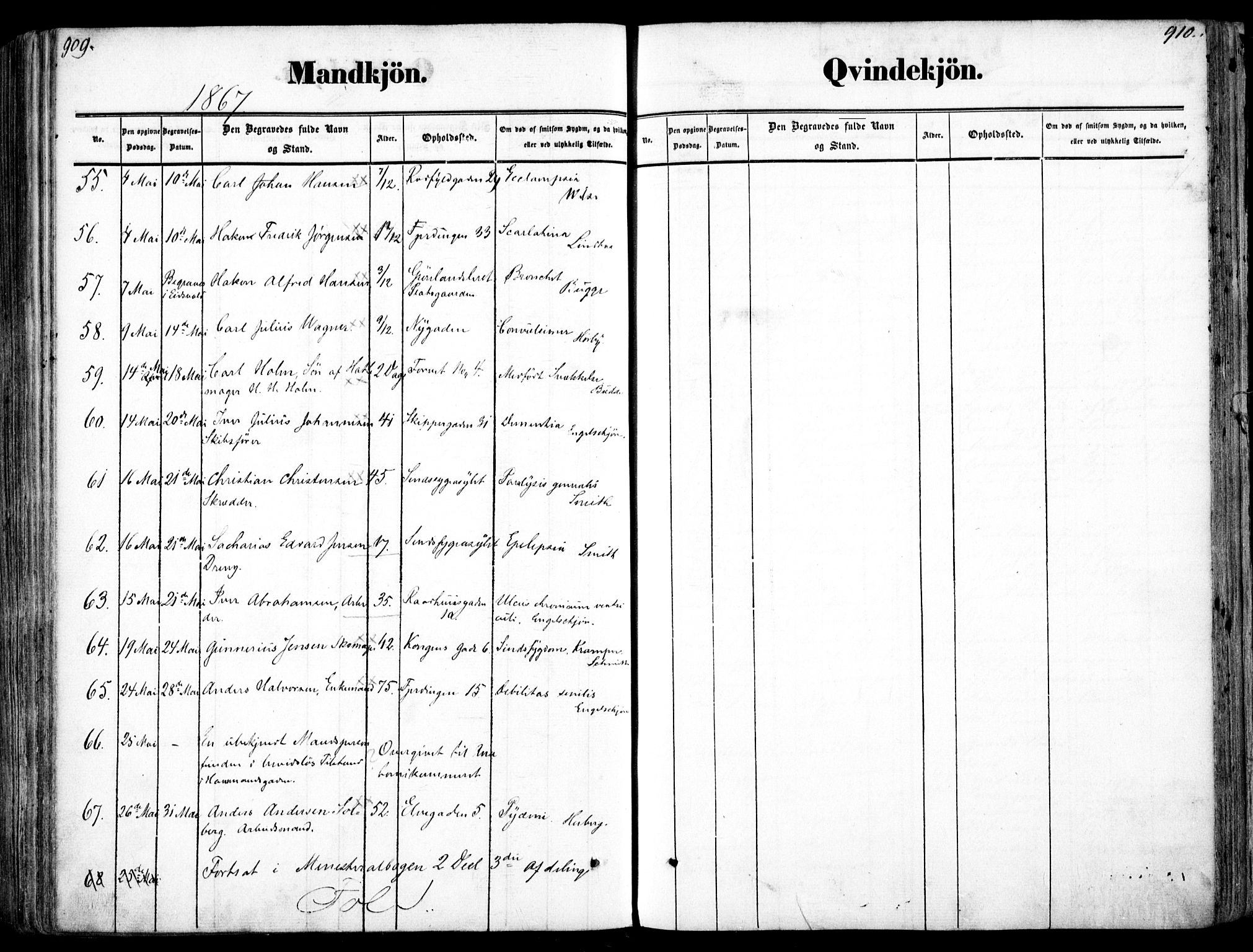 Oslo domkirke Kirkebøker, AV/SAO-A-10752/F/Fa/L0025: Parish register (official) no. 25, 1847-1867, p. 909-910