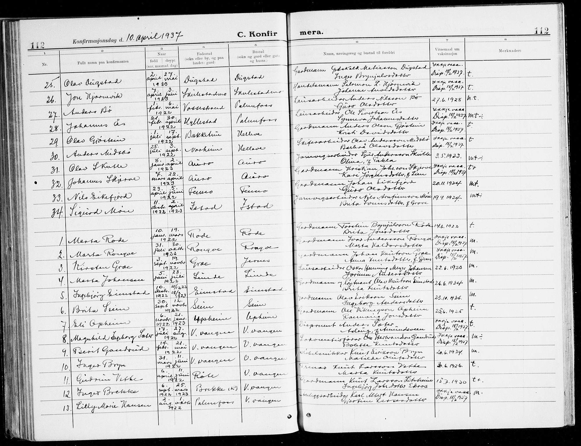 Voss sokneprestembete, SAB/A-79001/H/Haa: Parish register (official) no. B 3, 1922-1942, p. 112