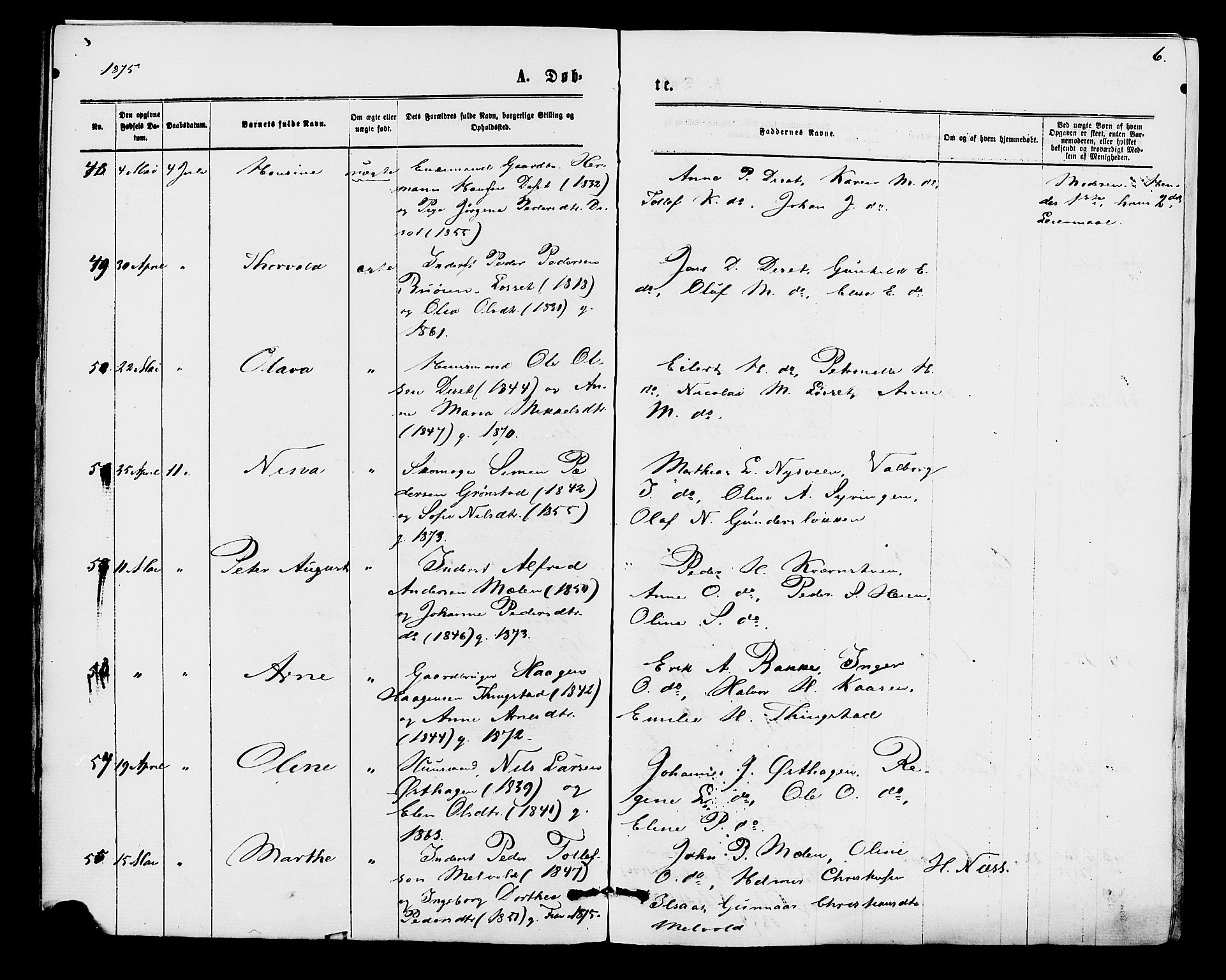 Åmot prestekontor, Hedmark, AV/SAH-PREST-056/H/Ha/Haa/L0009: Parish register (official) no. 9, 1875-1883, p. 6