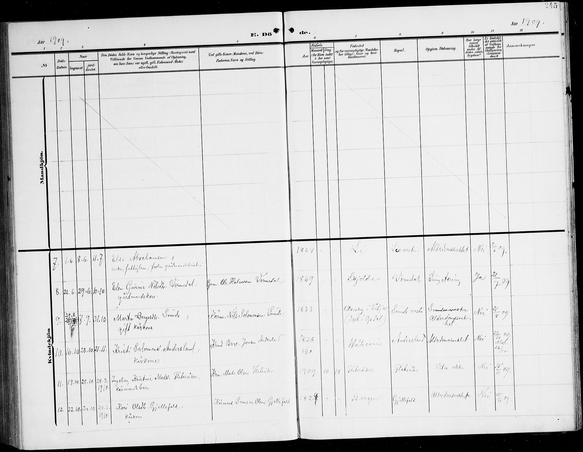 Tysnes sokneprestembete, AV/SAB-A-78601/H/Haa: Parish register (official) no. D 2, 1905-1922, p. 245