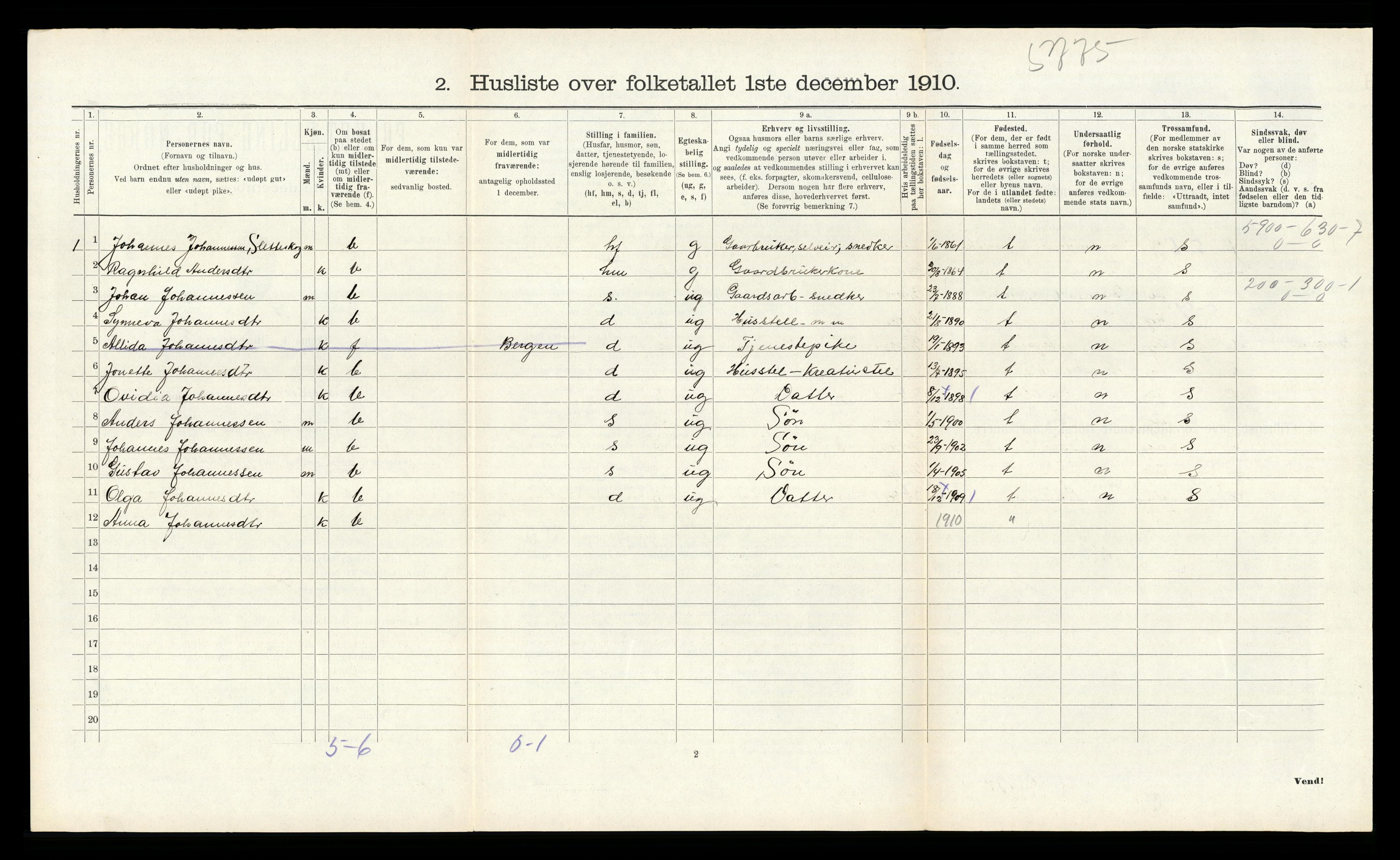 RA, 1910 census for Tysnes, 1910, p. 1551