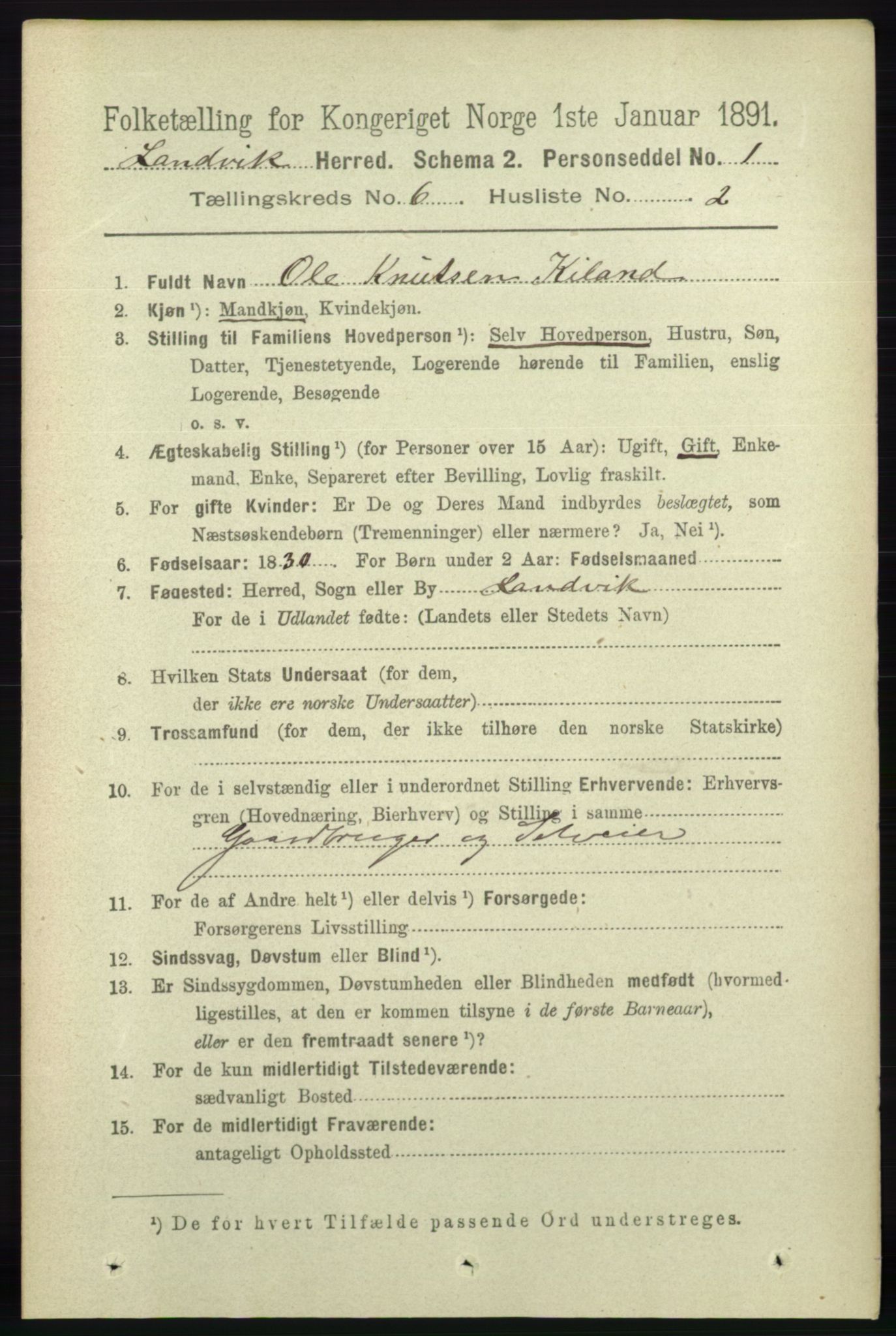 RA, 1891 census for 0924 Landvik, 1891, p. 2450