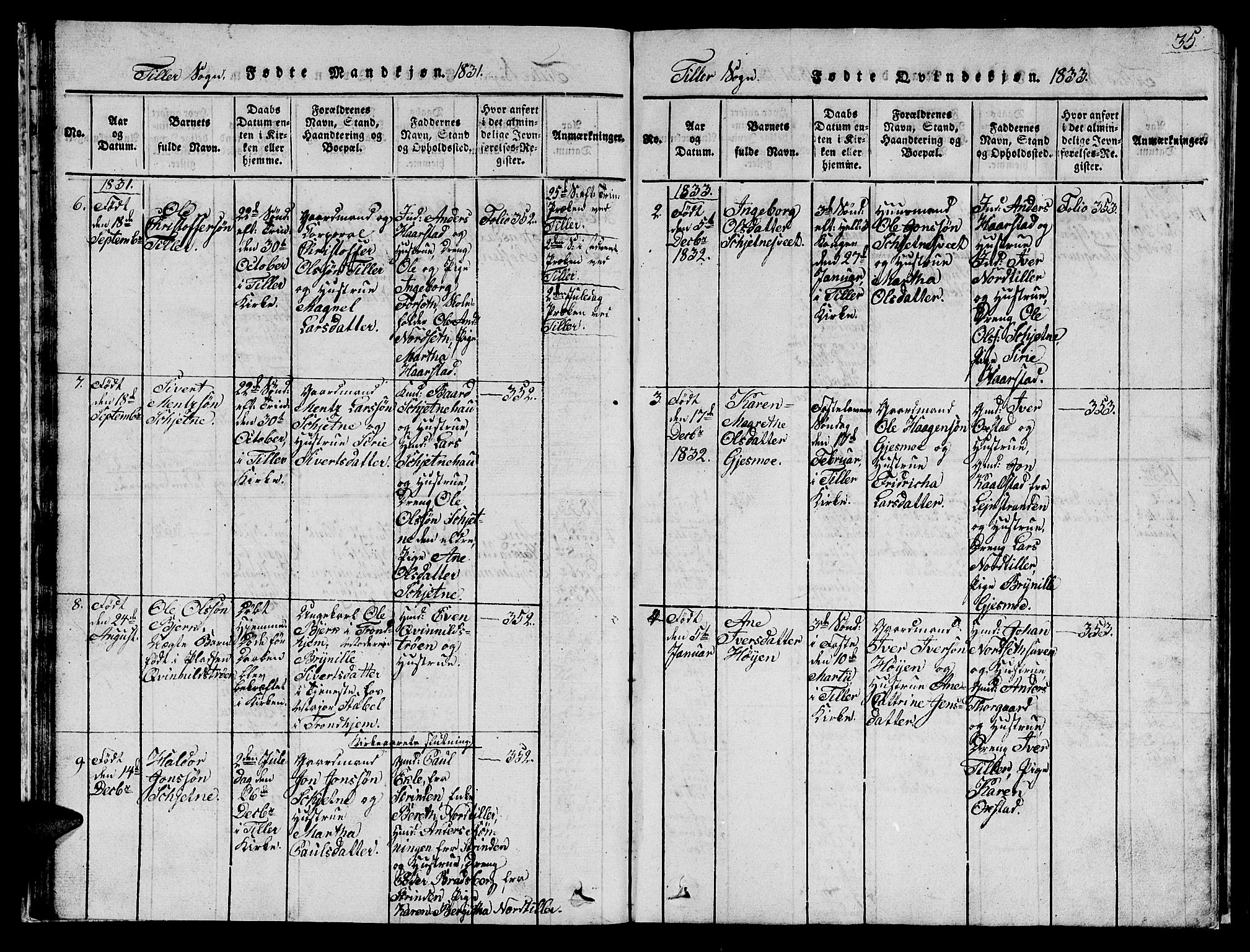Ministerialprotokoller, klokkerbøker og fødselsregistre - Sør-Trøndelag, SAT/A-1456/621/L0458: Parish register (copy) no. 621C01, 1816-1865, p. 35
