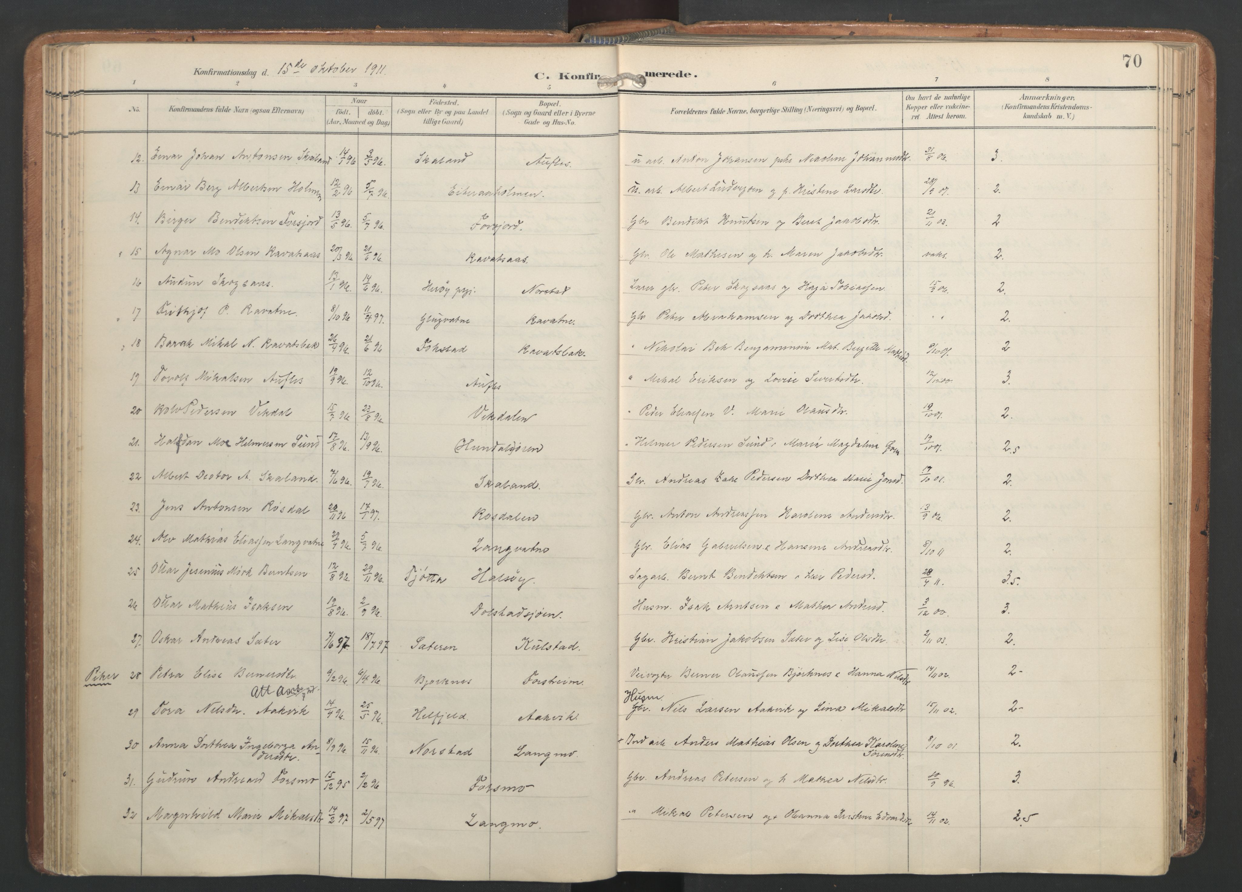 Ministerialprotokoller, klokkerbøker og fødselsregistre - Nordland, AV/SAT-A-1459/820/L0298: Parish register (official) no. 820A19, 1897-1915, p. 70