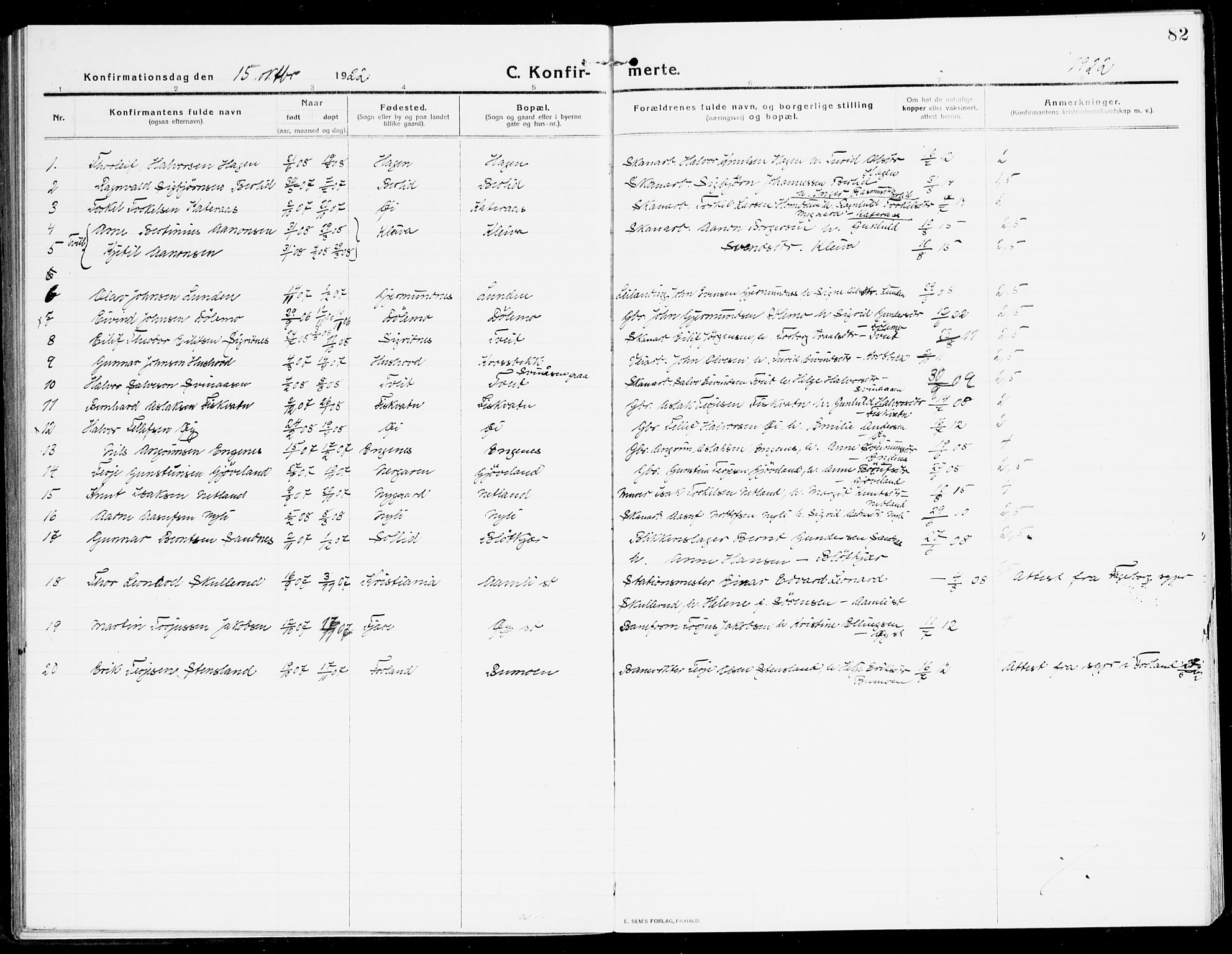 Åmli sokneprestkontor, AV/SAK-1111-0050/F/Fa/Fac/L0013: Parish register (official) no. A 13, 1914-1933, p. 82