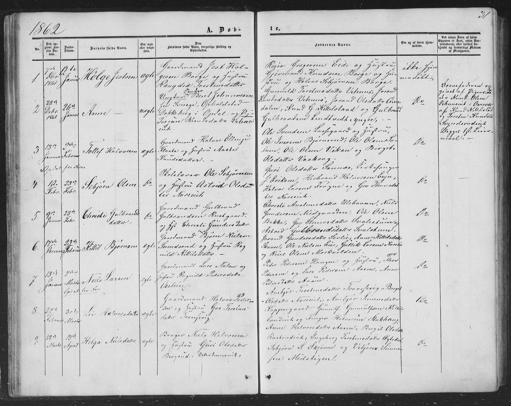 Nore kirkebøker, SAKO/A-238/F/Fa/L0002: Parish register (official) no. I 2, 1856-1871, p. 31