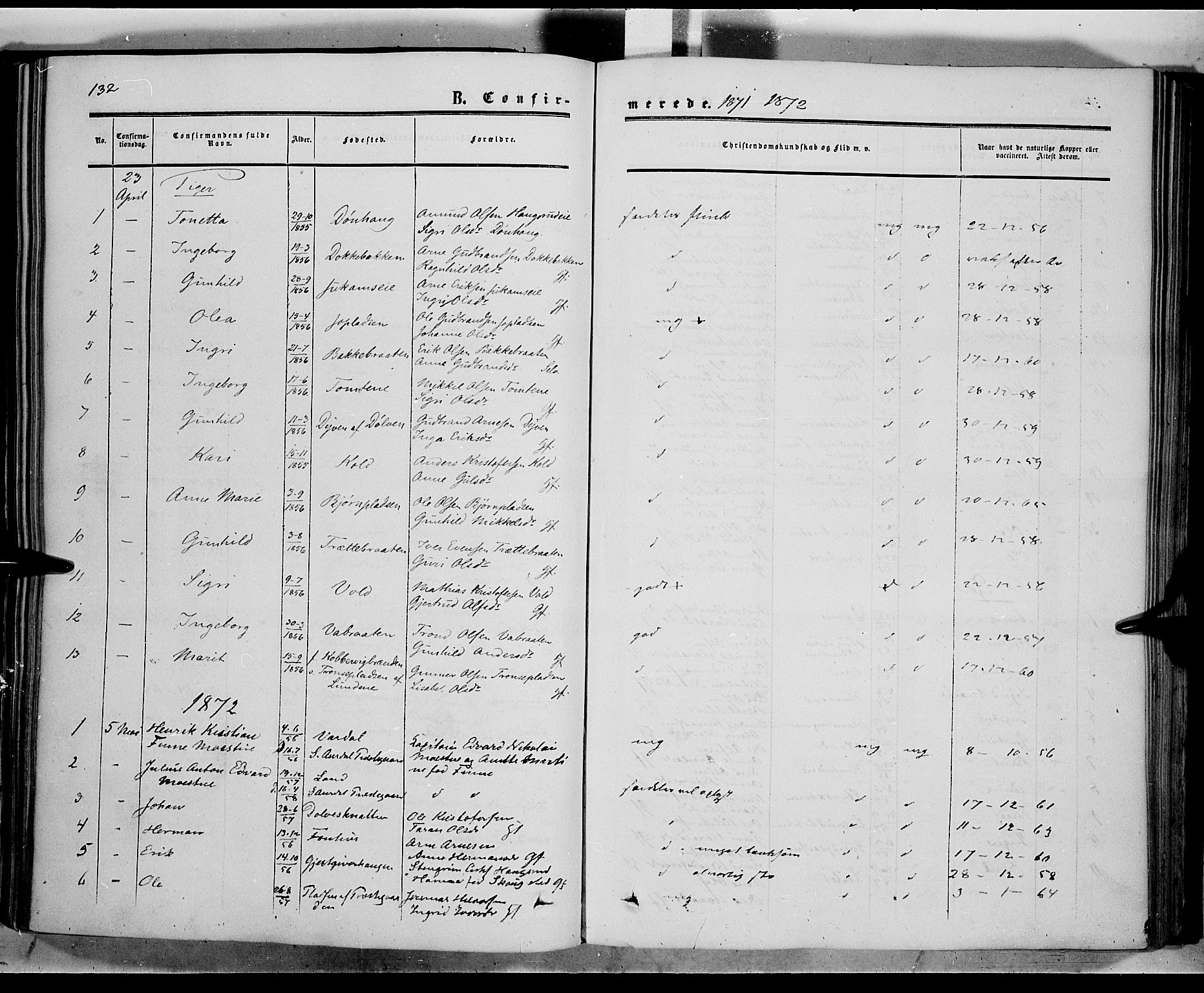 Sør-Aurdal prestekontor, AV/SAH-PREST-128/H/Ha/Haa/L0005: Parish register (official) no. 5, 1849-1876, p. 132