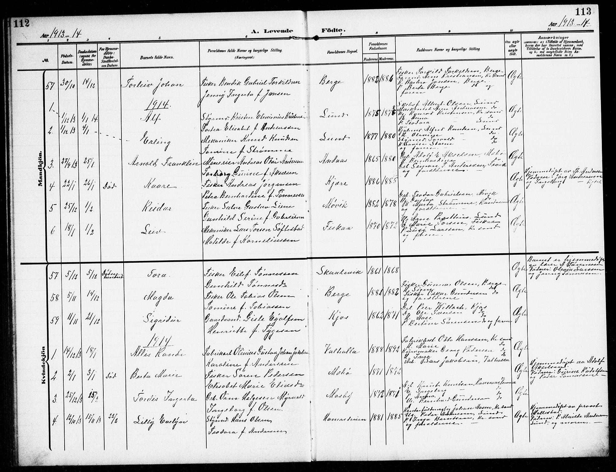 Oddernes sokneprestkontor, SAK/1111-0033/F/Fb/Fba/L0010: Parish register (copy) no. B 10, 1907-1941, p. 112-113