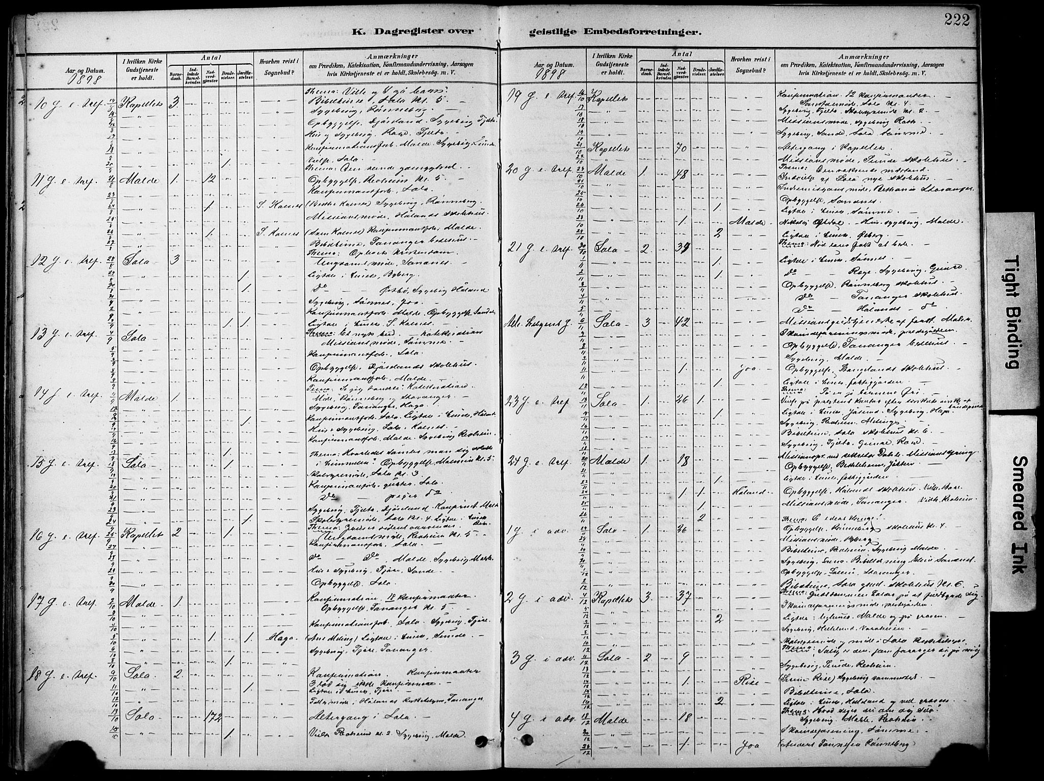 Håland sokneprestkontor, AV/SAST-A-101802/001/30BA/L0012: Parish register (official) no. A 11, 1889-1900, p. 222