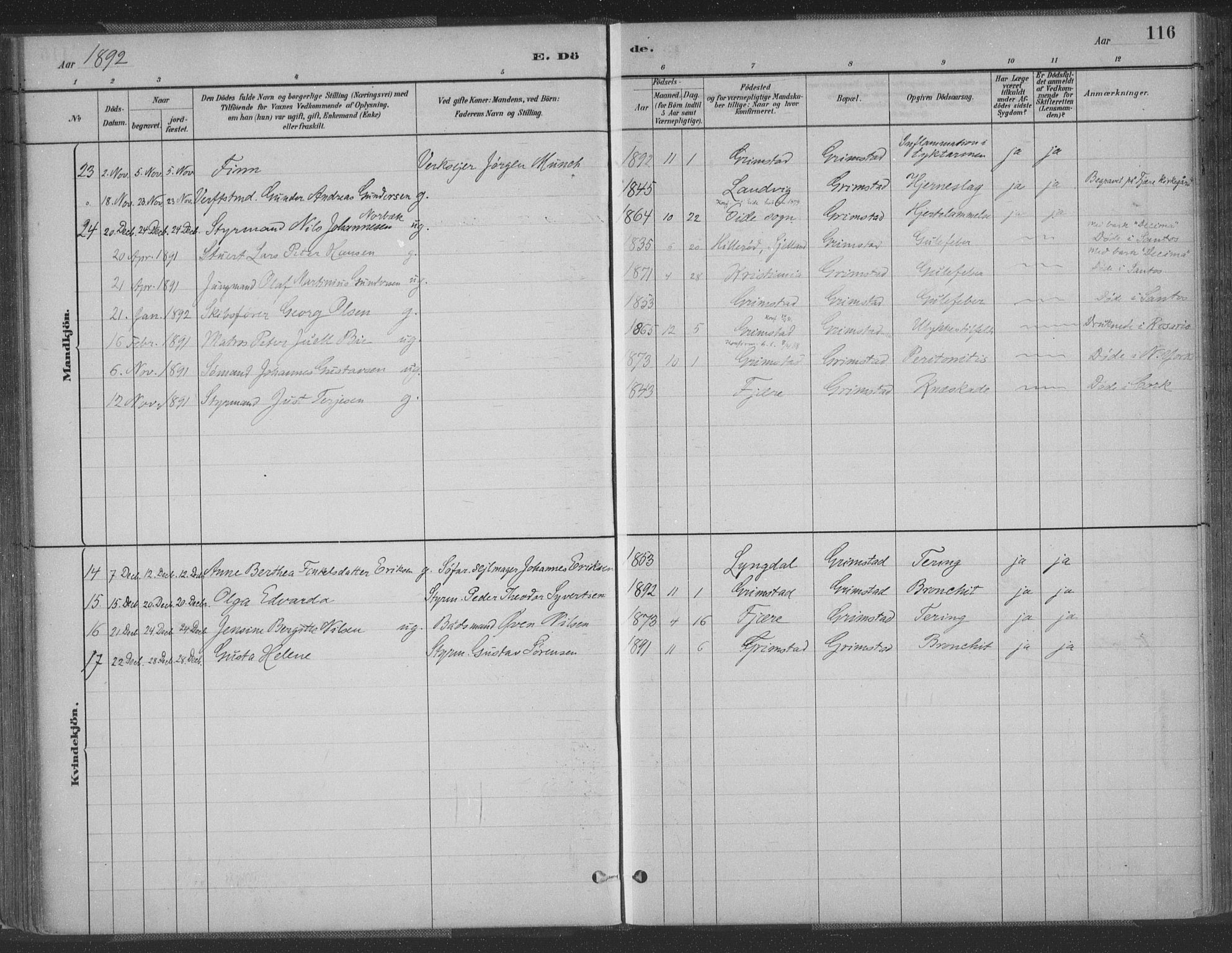 Grimstad sokneprestkontor, AV/SAK-1111-0017/F/Fa/L0004: Parish register (official) no. A 3, 1882-1910, p. 117