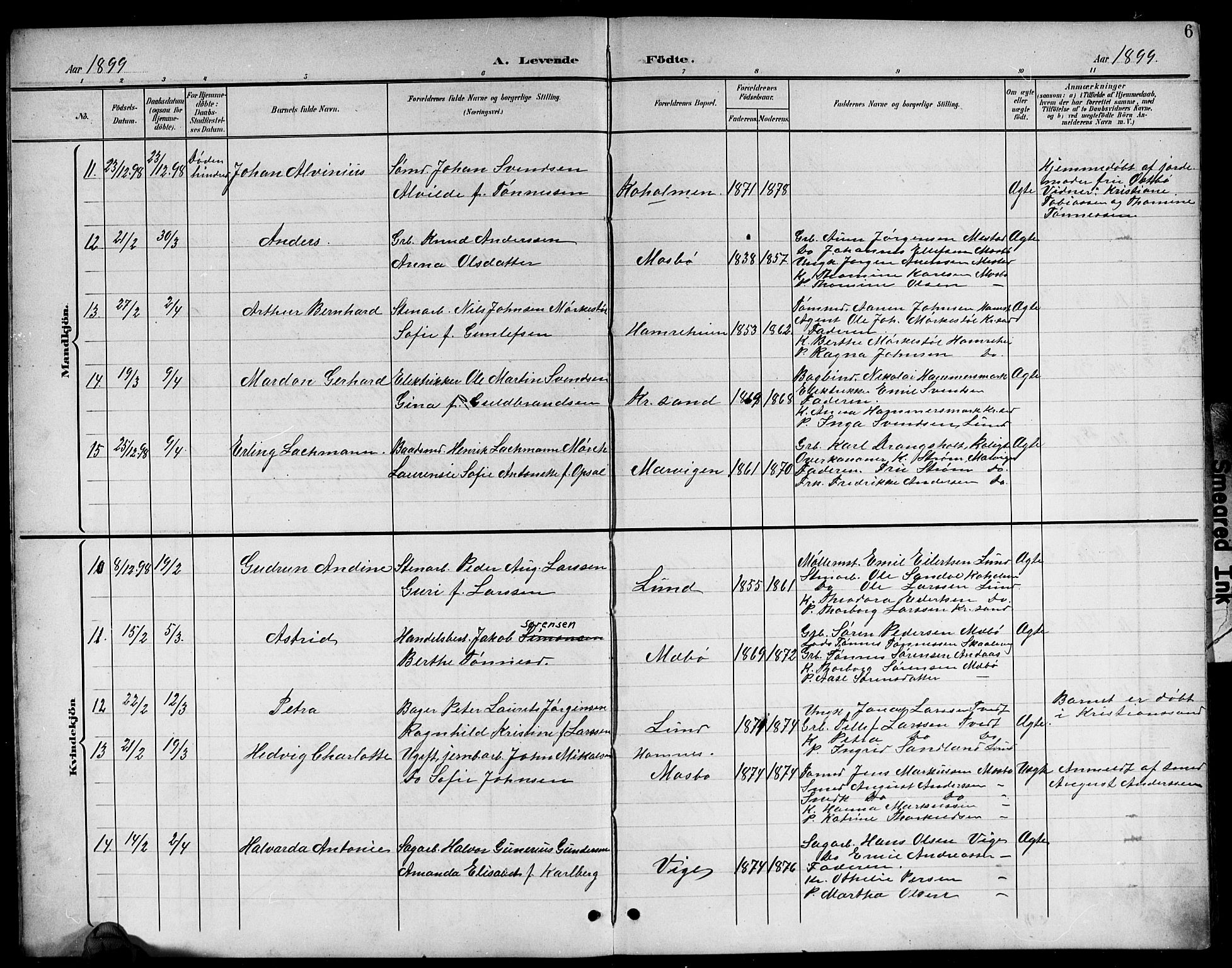 Oddernes sokneprestkontor, AV/SAK-1111-0033/F/Fb/Fba/L0009: Parish register (copy) no. B 9, 1899-1923, p. 6