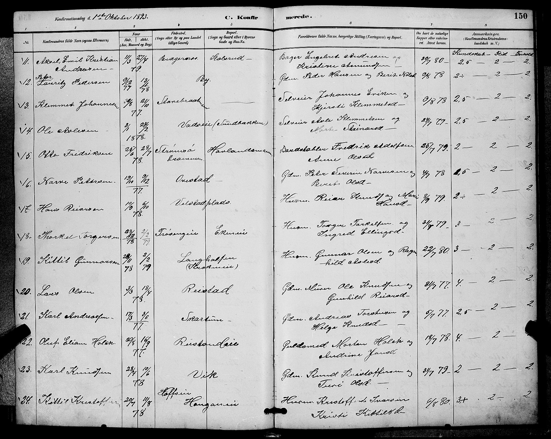 Sigdal kirkebøker, SAKO/A-245/G/Ga/L0005: Parish register (copy) no. I 5, 1886-1900, p. 150