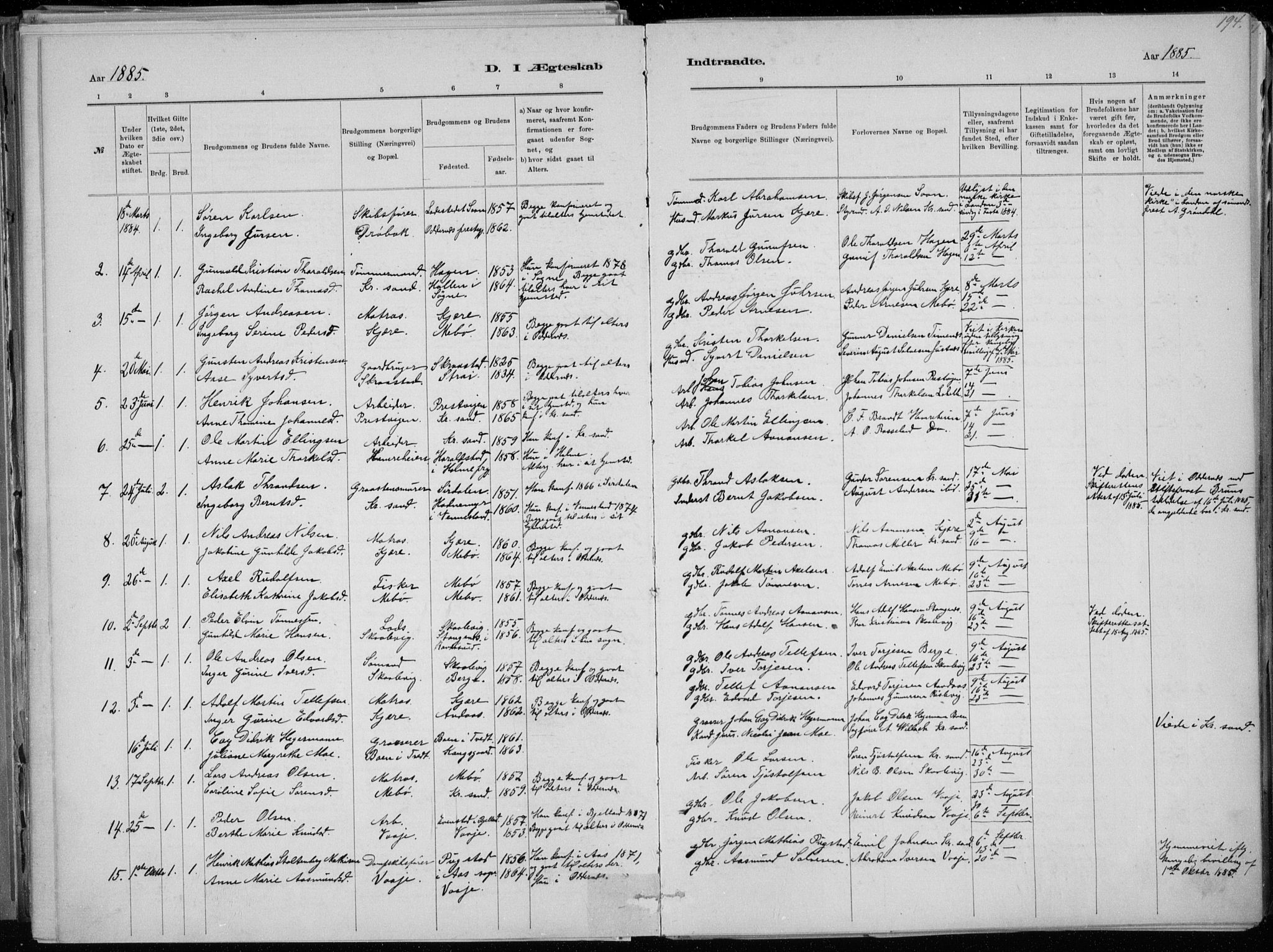 Oddernes sokneprestkontor, AV/SAK-1111-0033/F/Fa/Faa/L0009: Parish register (official) no. A 9, 1884-1896, p. 194