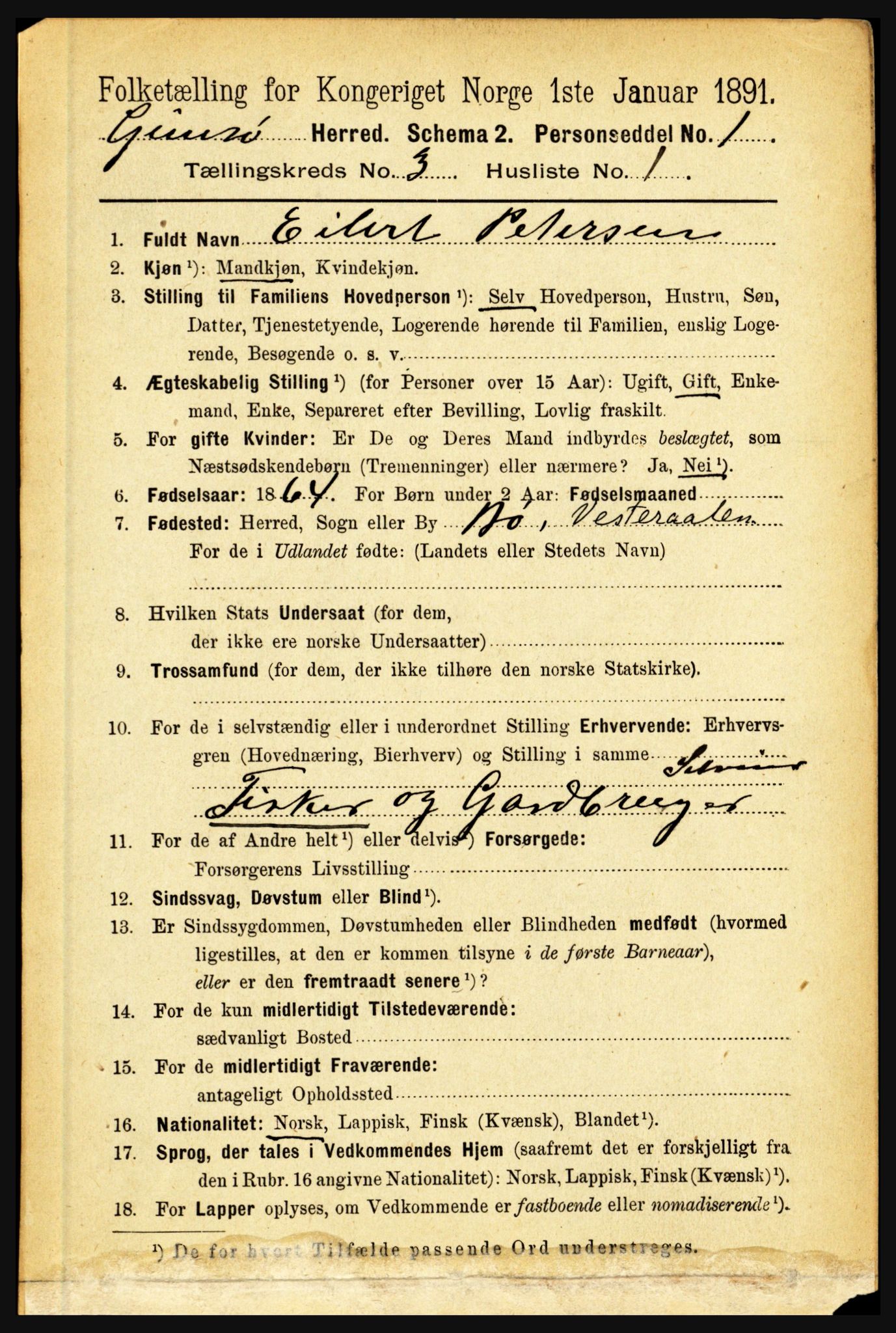 RA, 1891 census for 1864 Gimsøy, 1891, p. 492