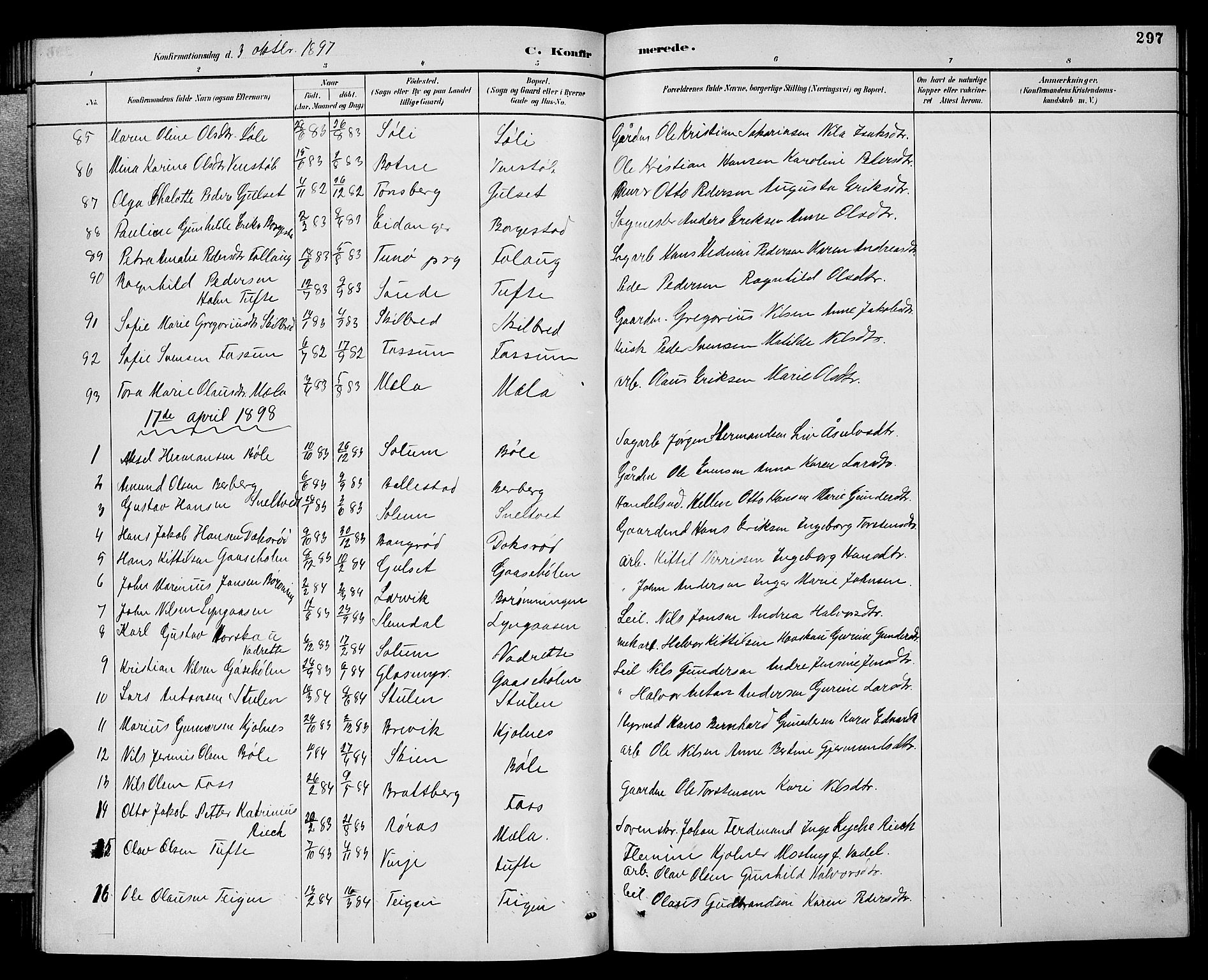 Gjerpen kirkebøker, SAKO/A-265/G/Ga/L0002: Parish register (copy) no. I 2, 1883-1900, p. 297