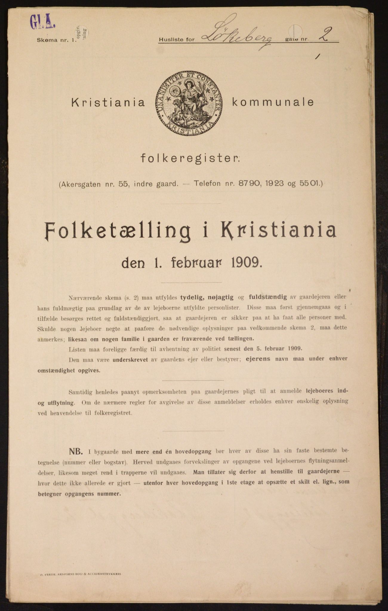 OBA, Municipal Census 1909 for Kristiania, 1909, p. 53239