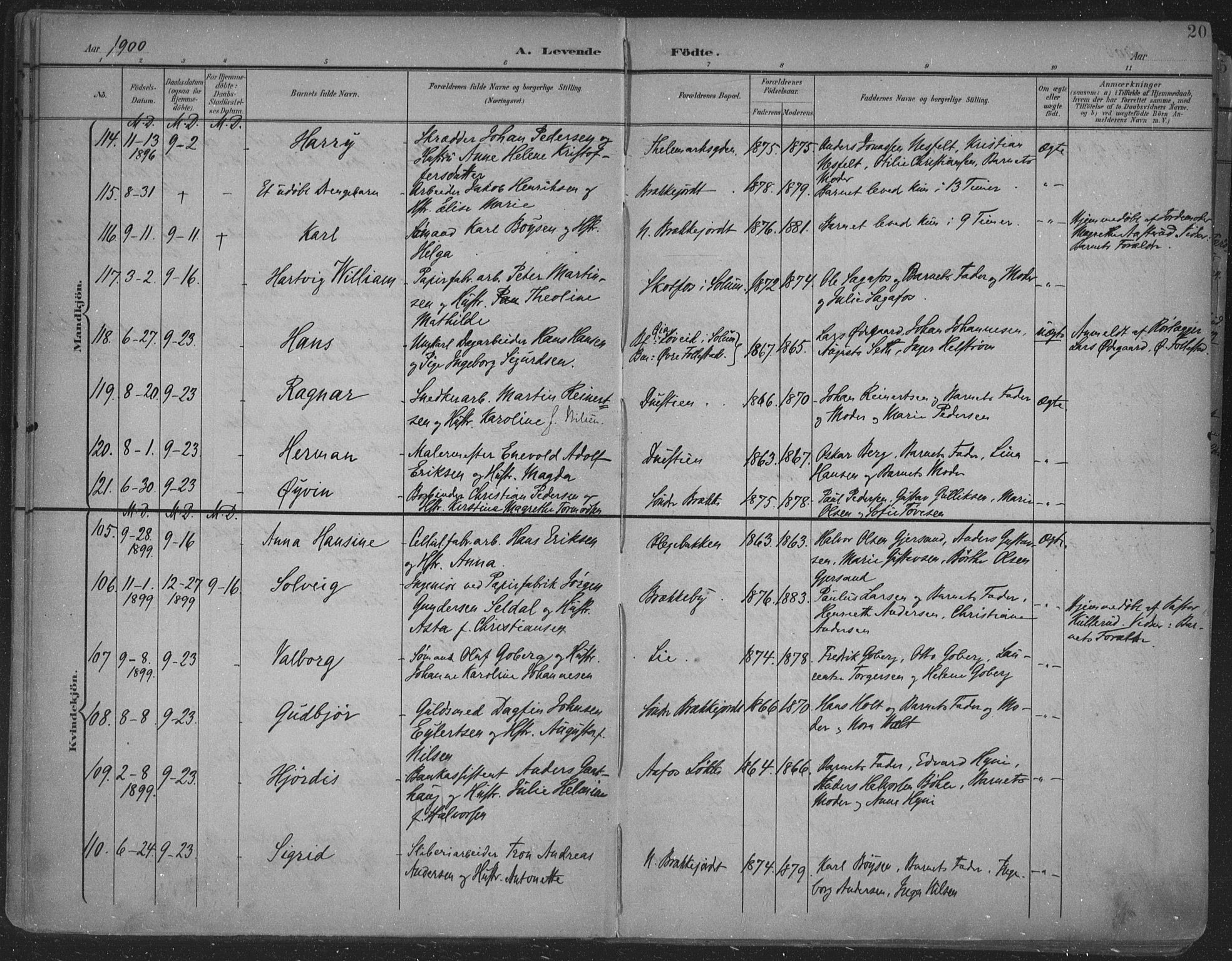 Skien kirkebøker, AV/SAKO-A-302/F/Fa/L0011: Parish register (official) no. 11, 1900-1907, p. 20