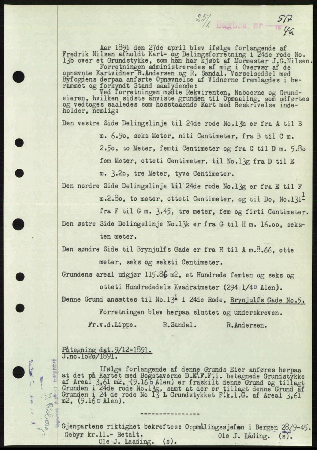 Byfogd og Byskriver i Bergen, SAB/A-3401/03/03Bc/L0022: Mortgage book no. A18, 1946-1946, Diary no: : 517/1946