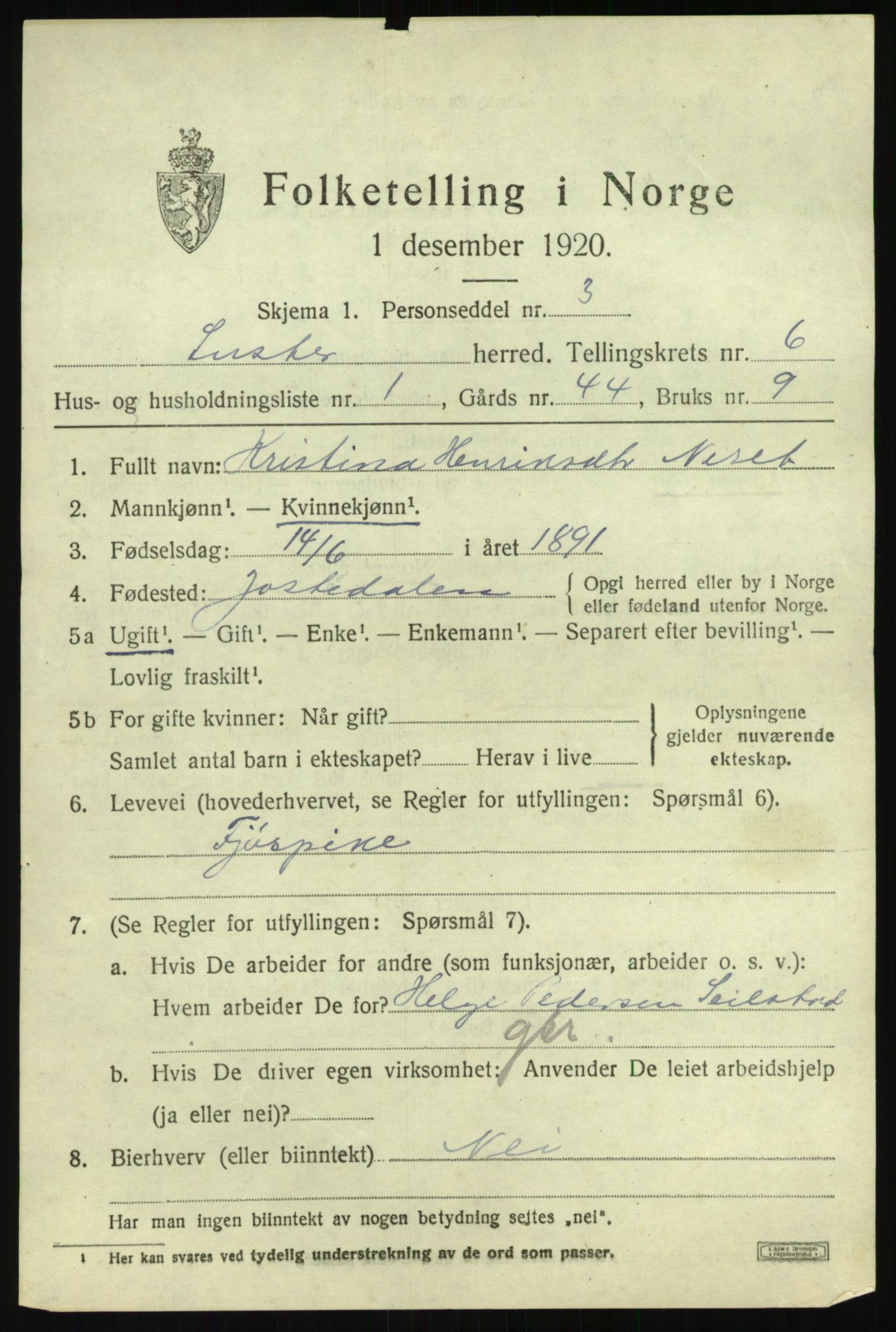 SAB, 1920 census for Luster, 1920, p. 3214