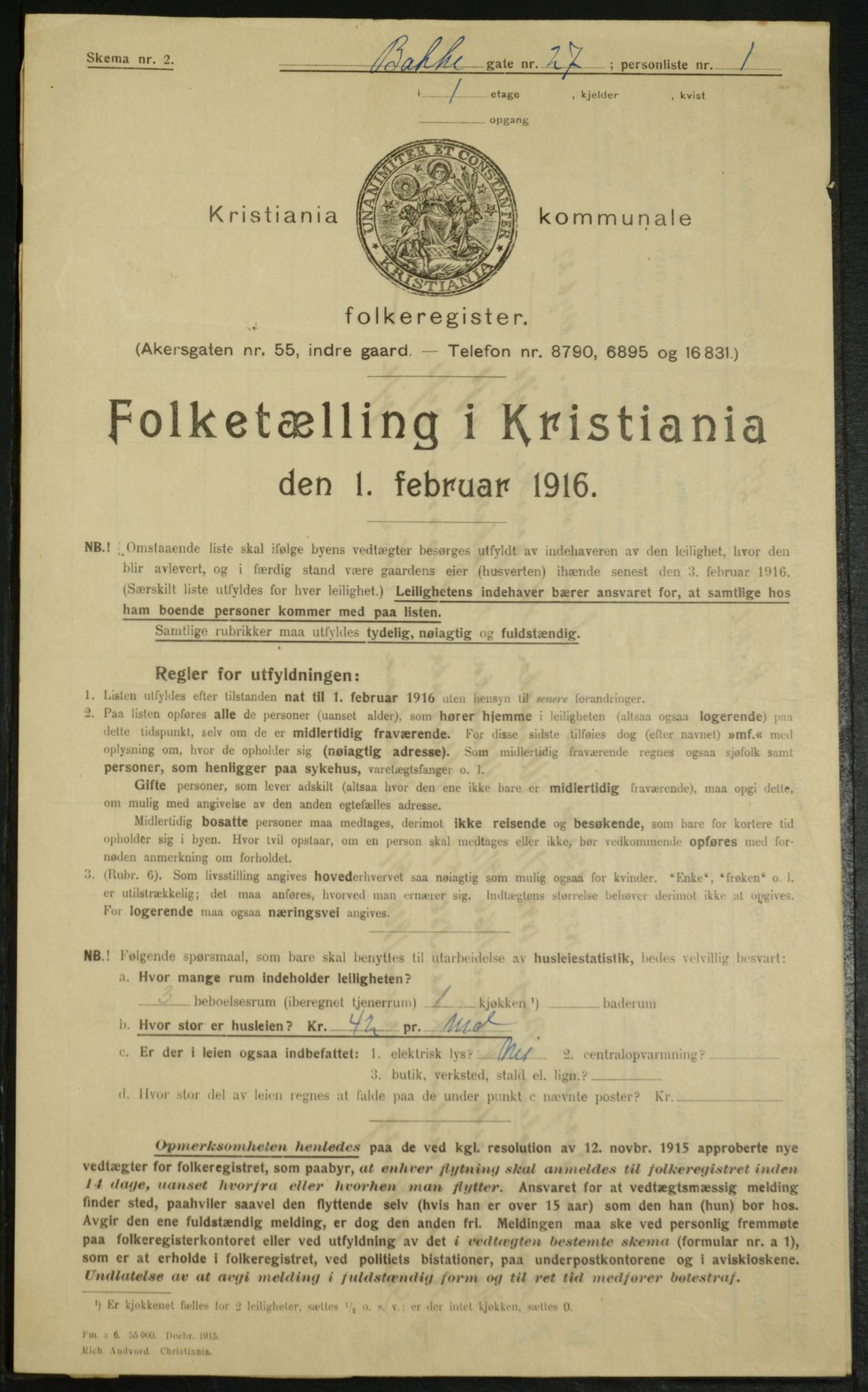 OBA, Municipal Census 1916 for Kristiania, 1916, p. 3111