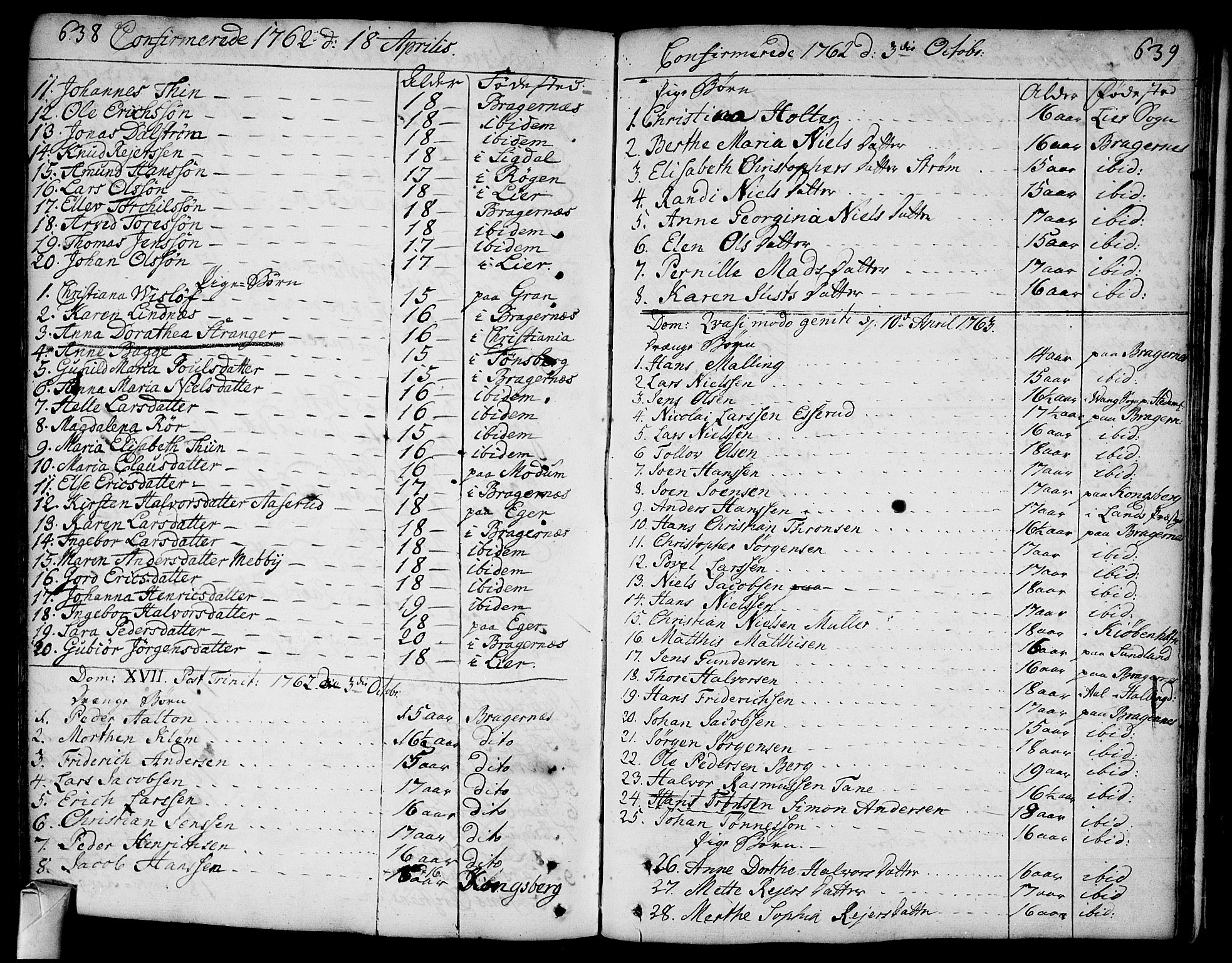 Bragernes kirkebøker, SAKO/A-6/F/Fa/L0005: Parish register (official) no. I 5, 1759-1781, p. 638-639