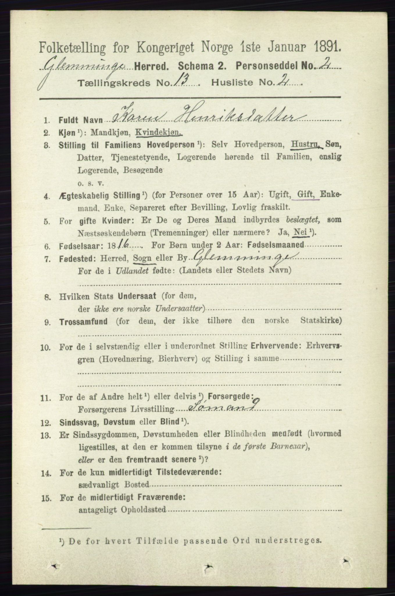 RA, 1891 census for 0132 Glemmen, 1891, p. 11172