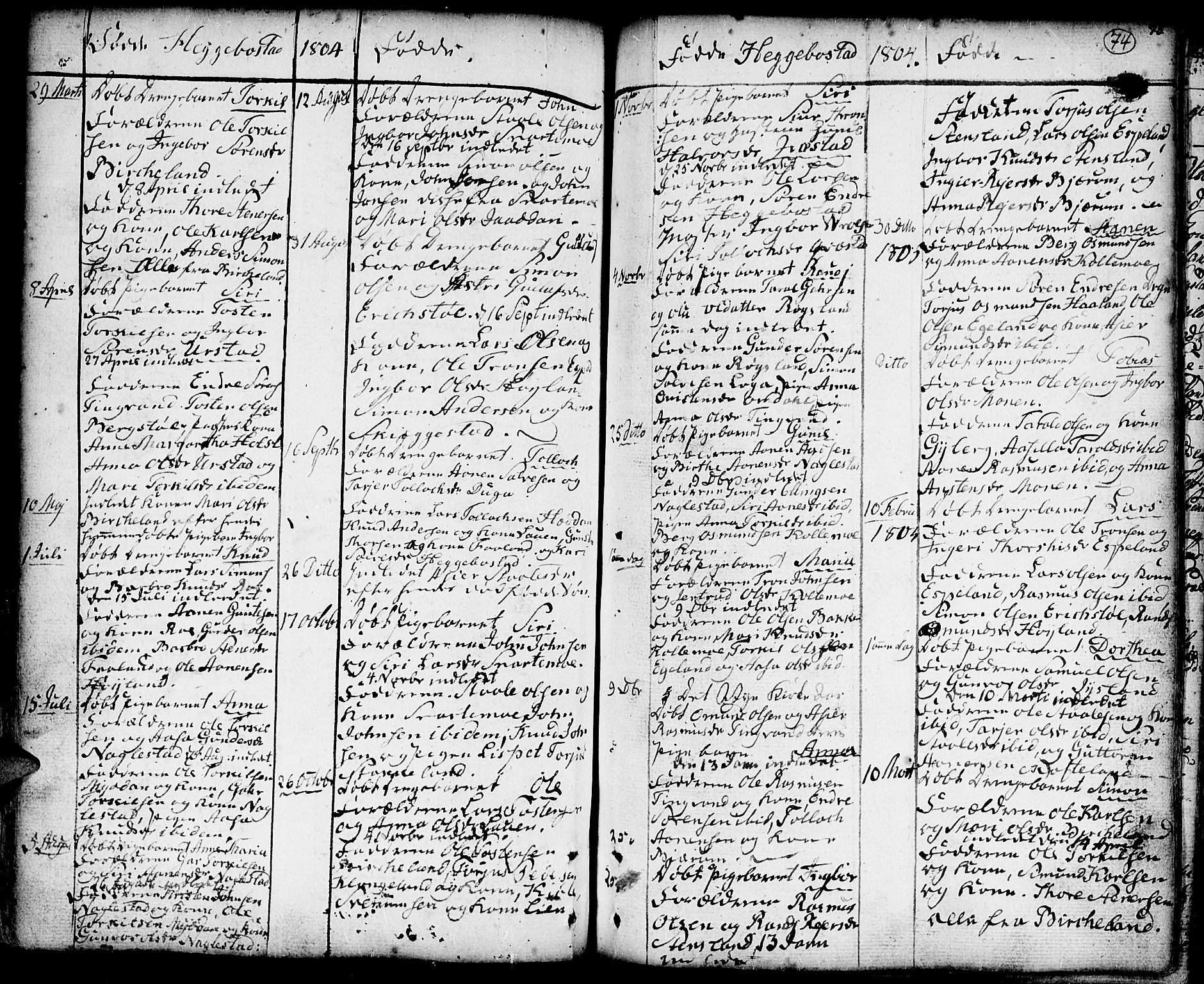 Hægebostad sokneprestkontor, SAK/1111-0024/F/Fa/Faa/L0001: Parish register (official) no. A 1 /1, 1760-1820, p. 74