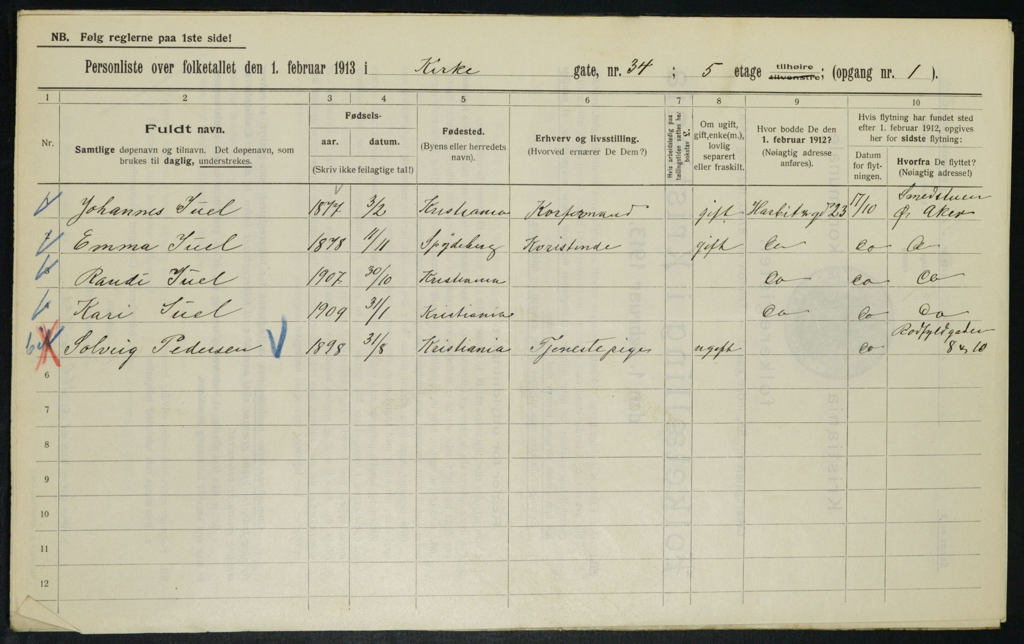 OBA, Municipal Census 1913 for Kristiania, 1913, p. 49725