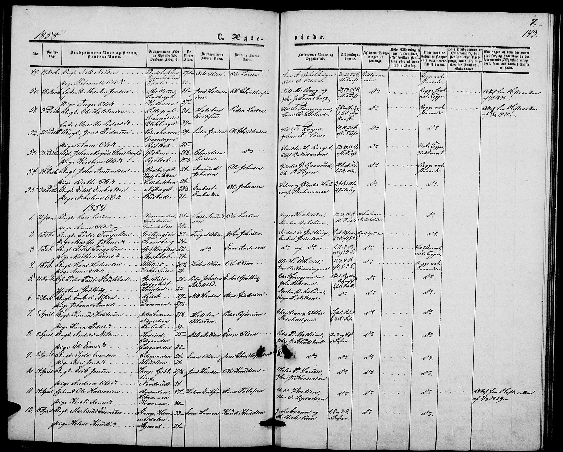 Elverum prestekontor, SAH/PREST-044/H/Ha/Hab/L0003: Parish register (copy) no. 3, 1856-1865, p. 143