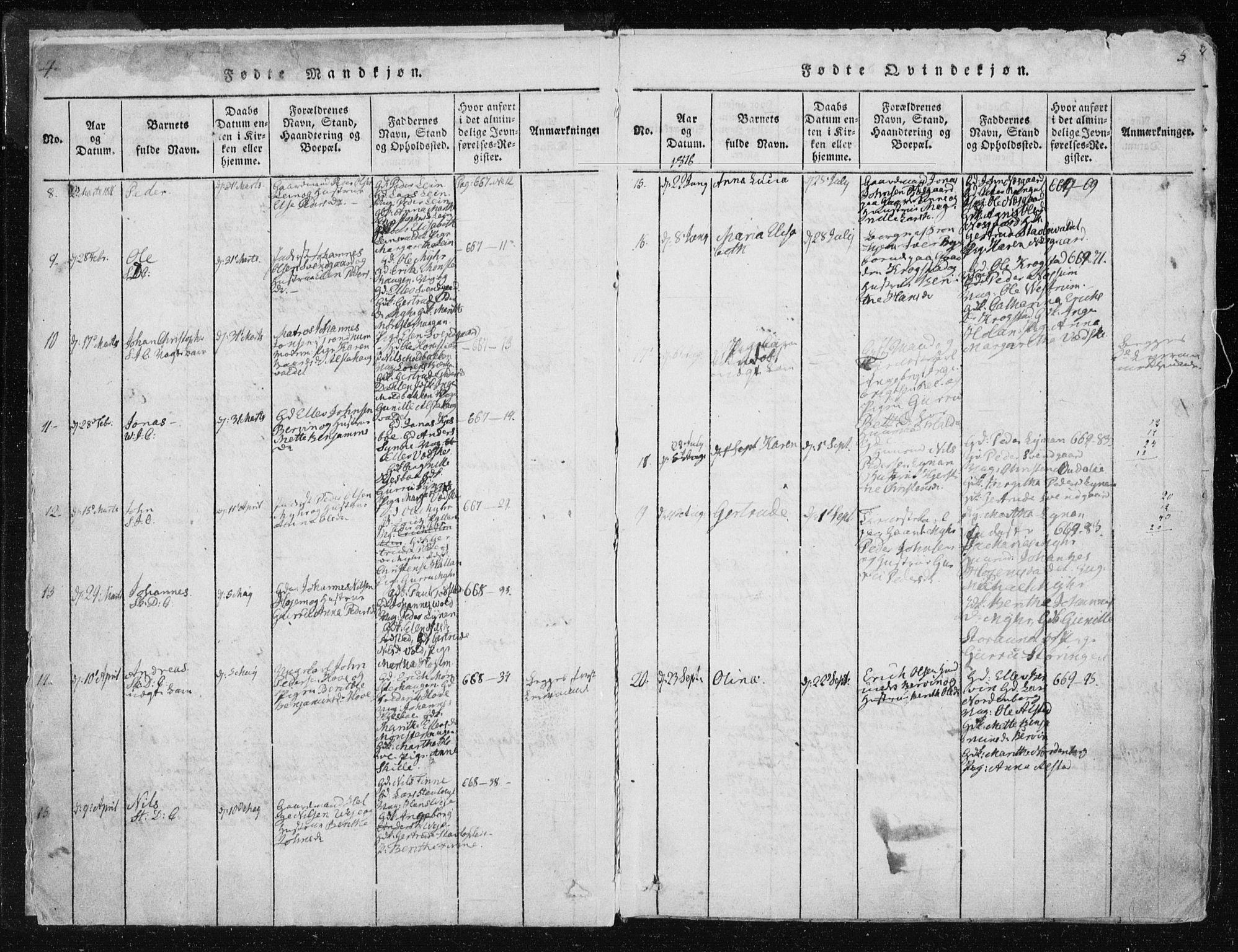 Ministerialprotokoller, klokkerbøker og fødselsregistre - Nord-Trøndelag, SAT/A-1458/717/L0148: Parish register (official) no. 717A04 /1, 1816-1825, p. 4-5