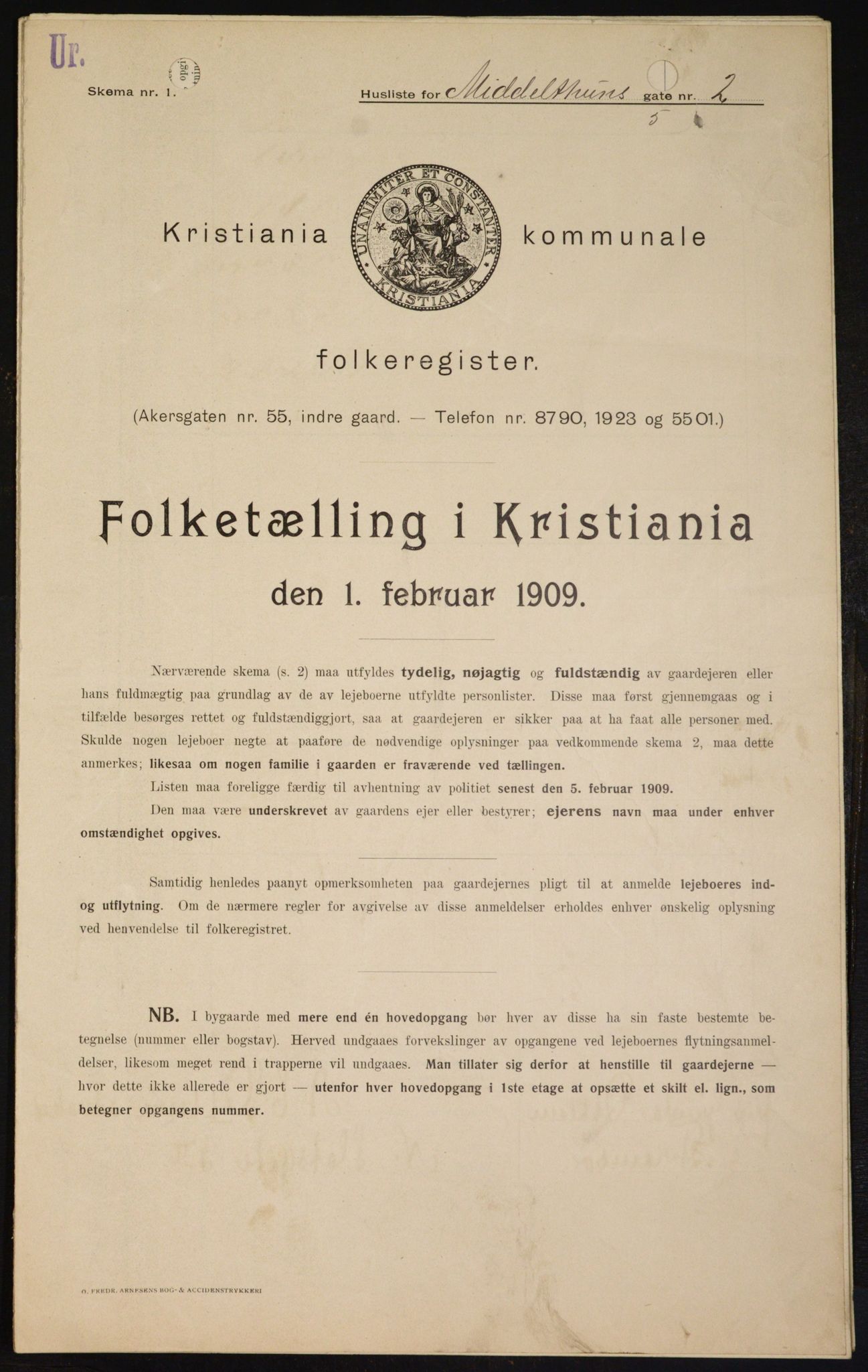 OBA, Municipal Census 1909 for Kristiania, 1909, p. 68232