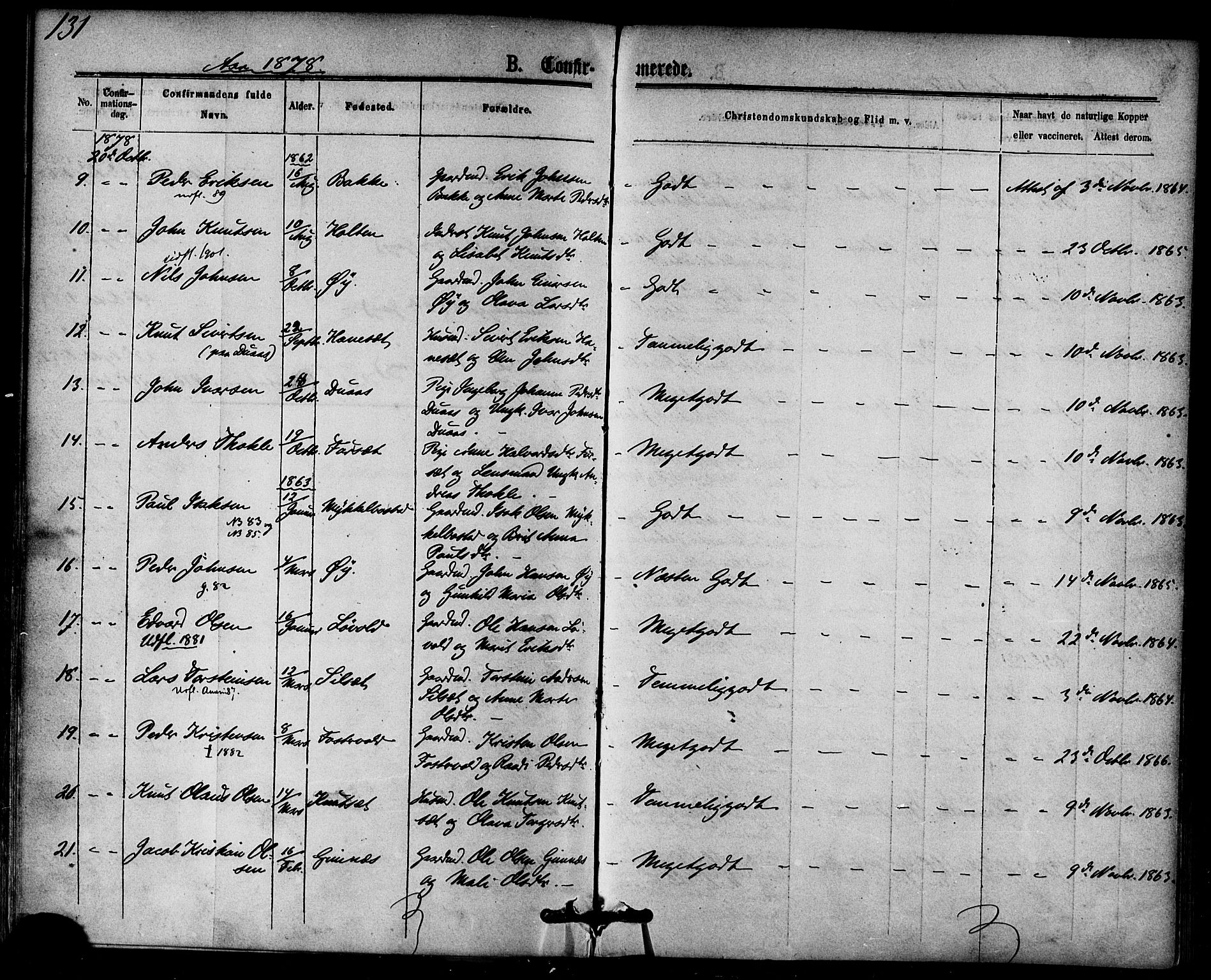 Ministerialprotokoller, klokkerbøker og fødselsregistre - Møre og Romsdal, AV/SAT-A-1454/584/L0966: Parish register (official) no. 584A06, 1869-1878, p. 131