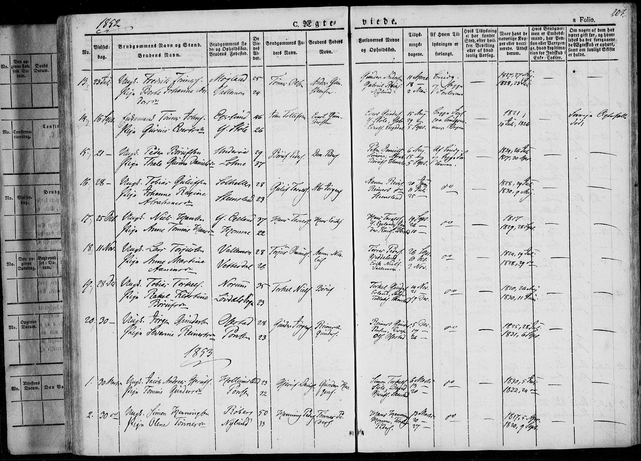 Sør-Audnedal sokneprestkontor, SAK/1111-0039/F/Fa/Fab/L0006: Parish register (official) no. A 6, 1829-1855, p. 207