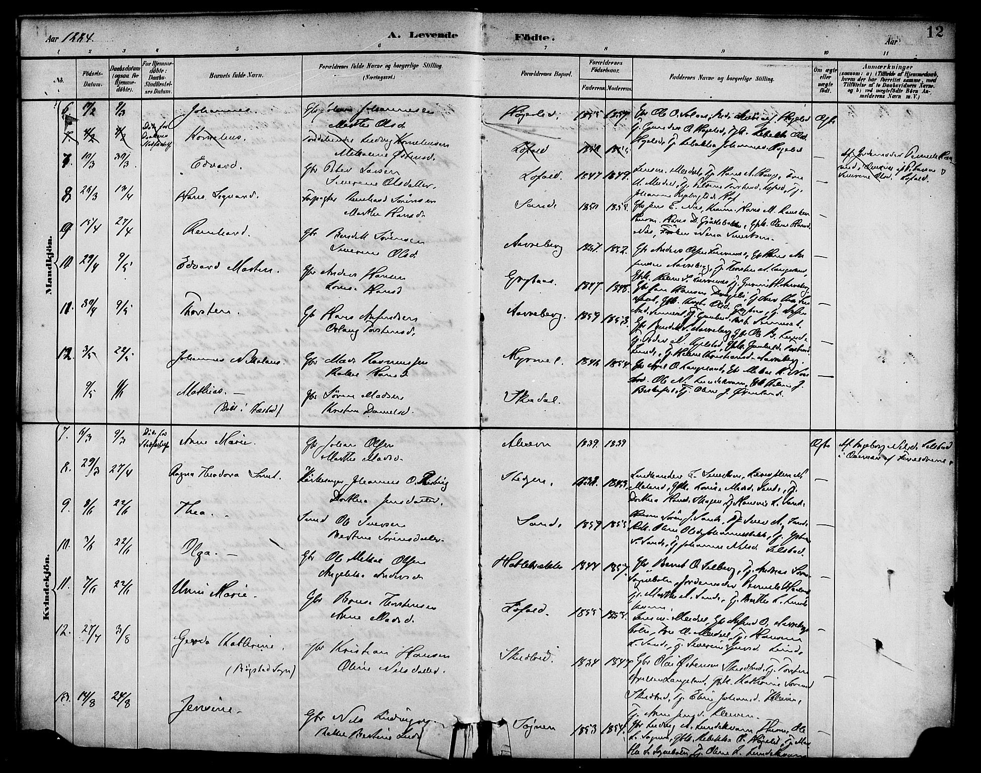 Gaular sokneprestembete, SAB/A-80001/H/Haa: Parish register (official) no. B 1, 1882-1897, p. 12