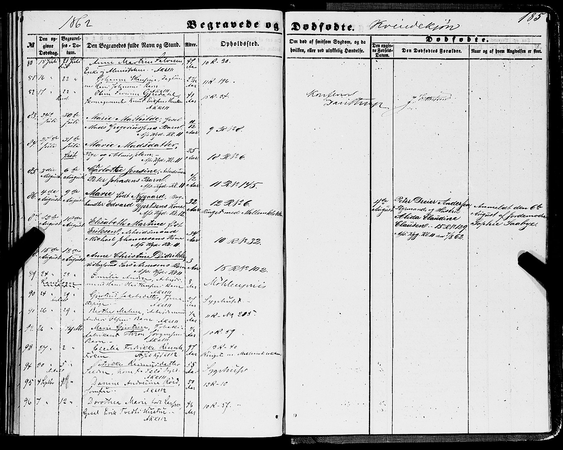 Domkirken sokneprestembete, SAB/A-74801/H/Haa/L0041: Parish register (official) no. E 2, 1853-1863, p. 185