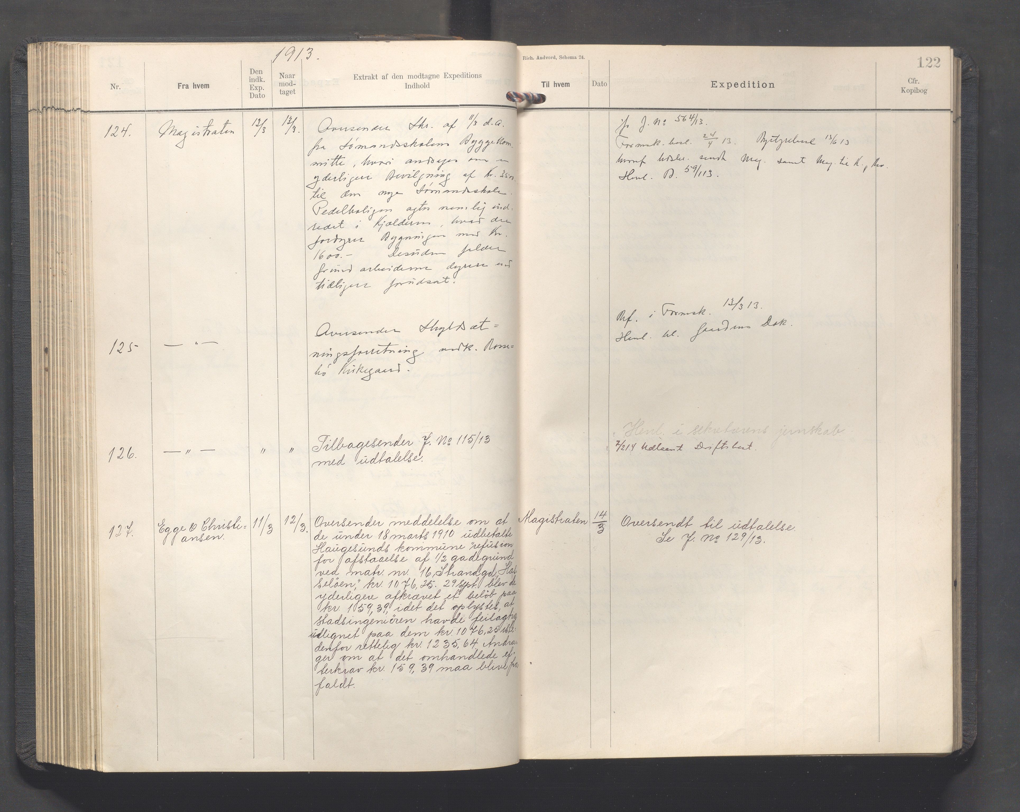 Haugesund kommune - Formannskapet, IKAR/X-0001/C/L0005: Journal, 1912-1914, p. 122