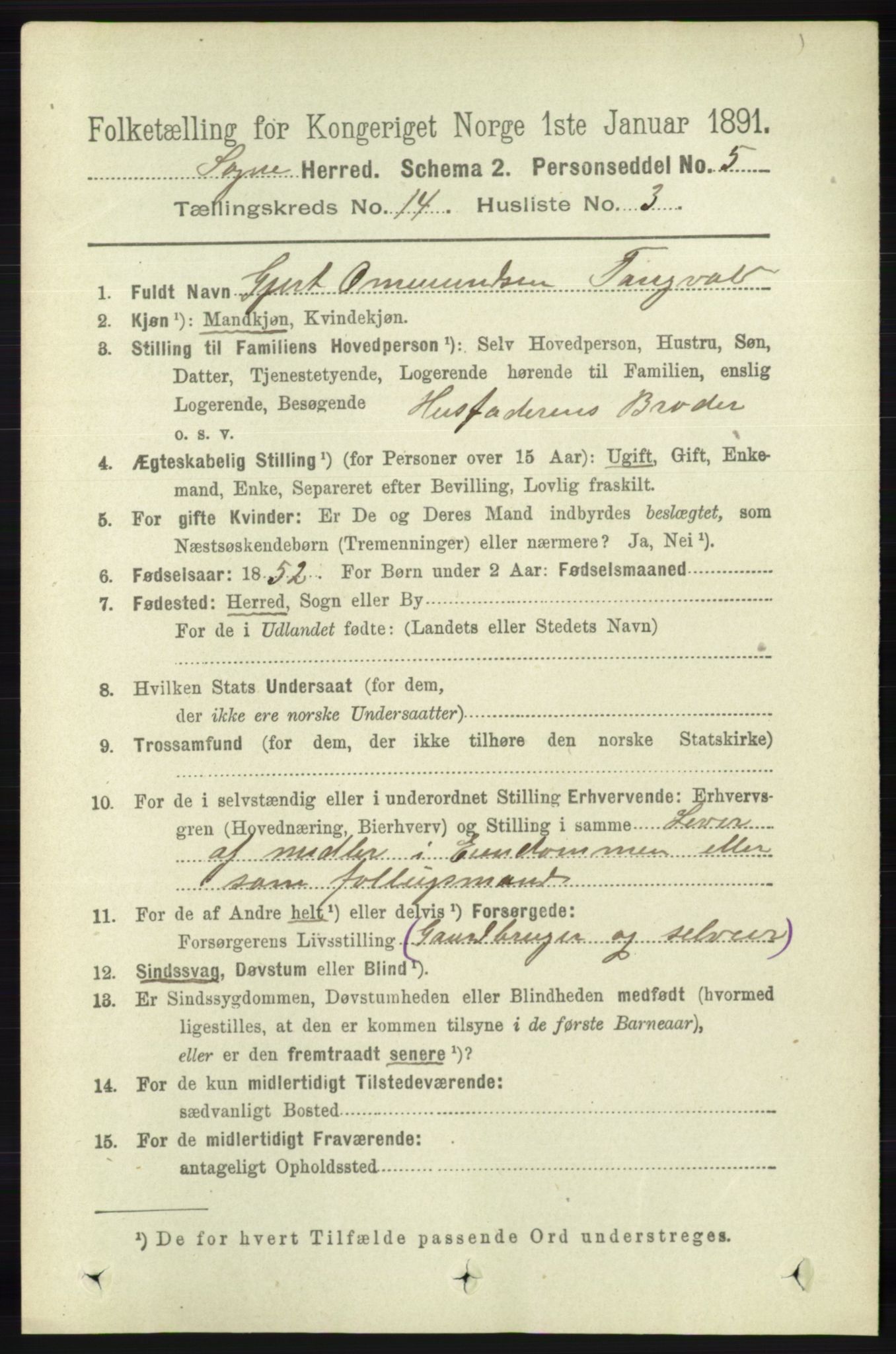 RA, 1891 census for 1018 Søgne, 1891, p. 3417