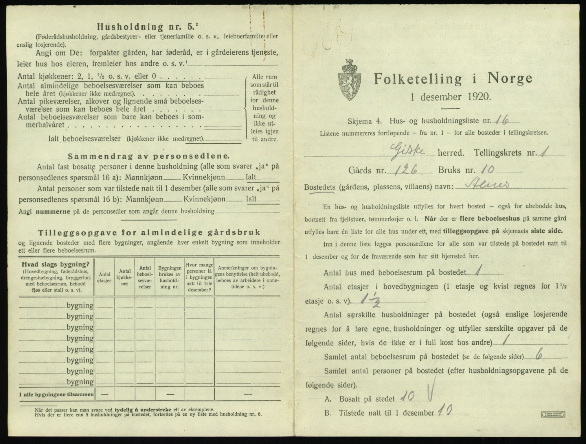 SAT, 1920 census for Giske, 1920, p. 58