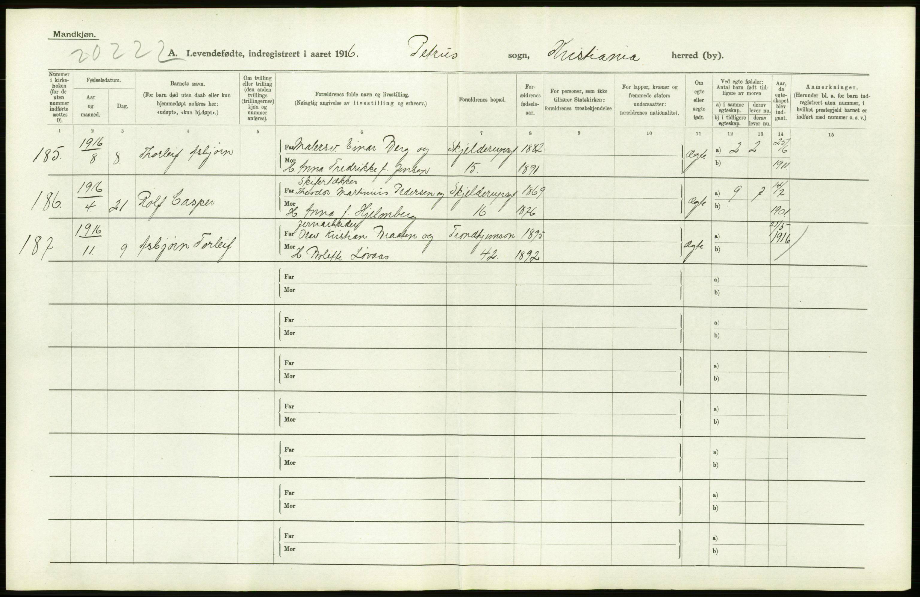 Statistisk sentralbyrå, Sosiodemografiske emner, Befolkning, AV/RA-S-2228/D/Df/Dfb/Dfbf/L0006: Kristiania: Levendefødte menn og kvinner., 1916, p. 588