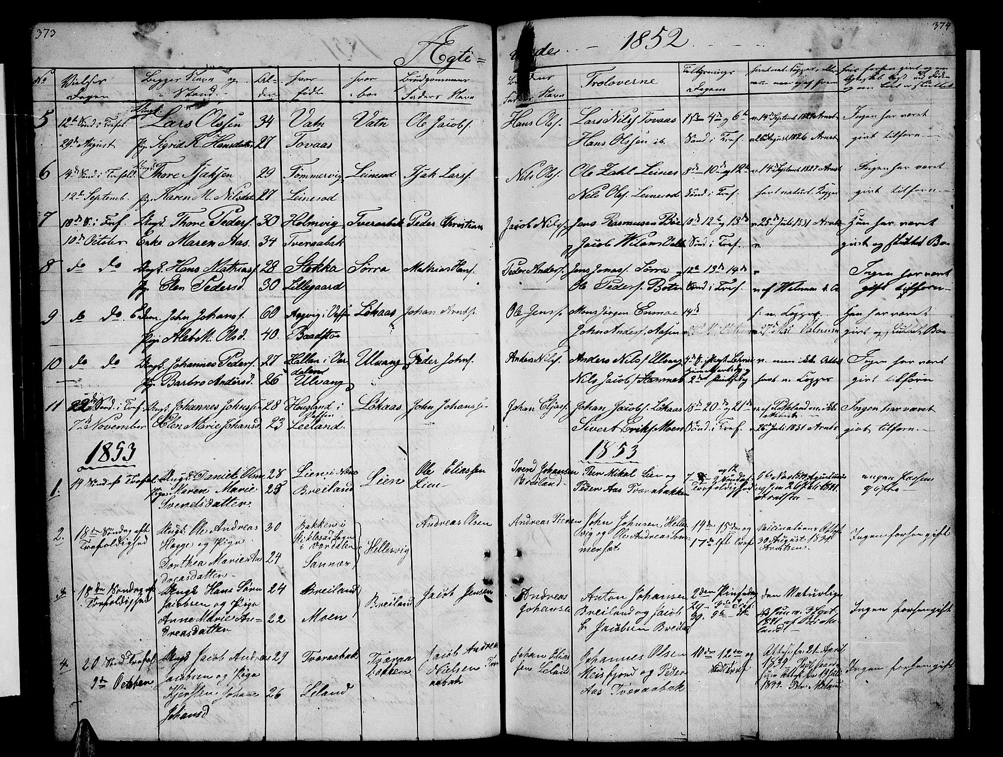 Ministerialprotokoller, klokkerbøker og fødselsregistre - Nordland, SAT/A-1459/831/L0475: Parish register (copy) no. 831C02, 1851-1865, p. 373-374