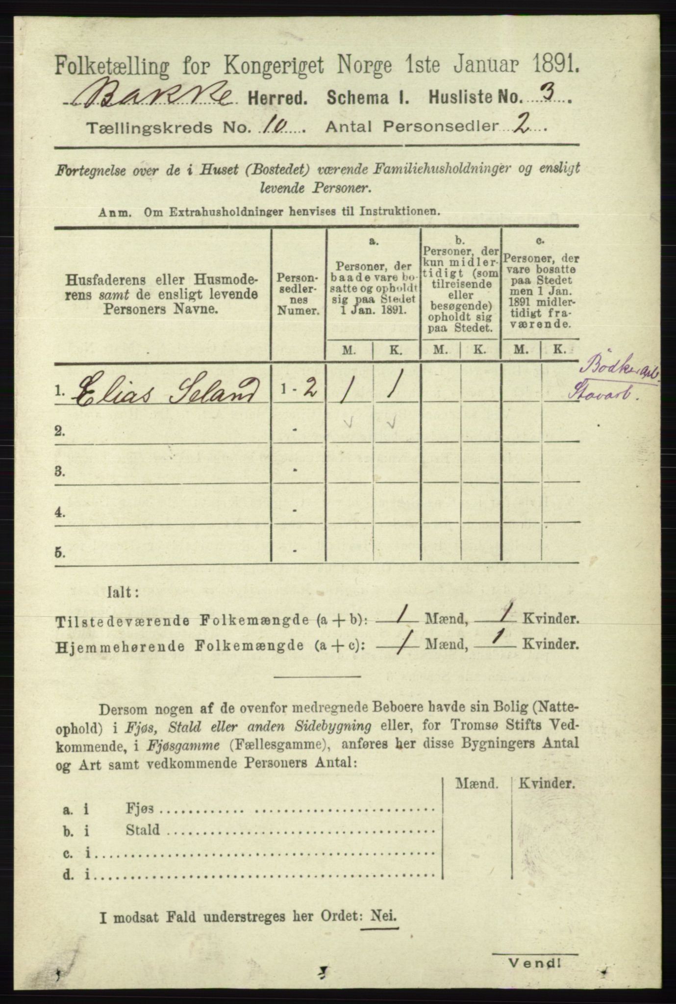 RA, 1891 census for 1045 Bakke, 1891, p. 1967